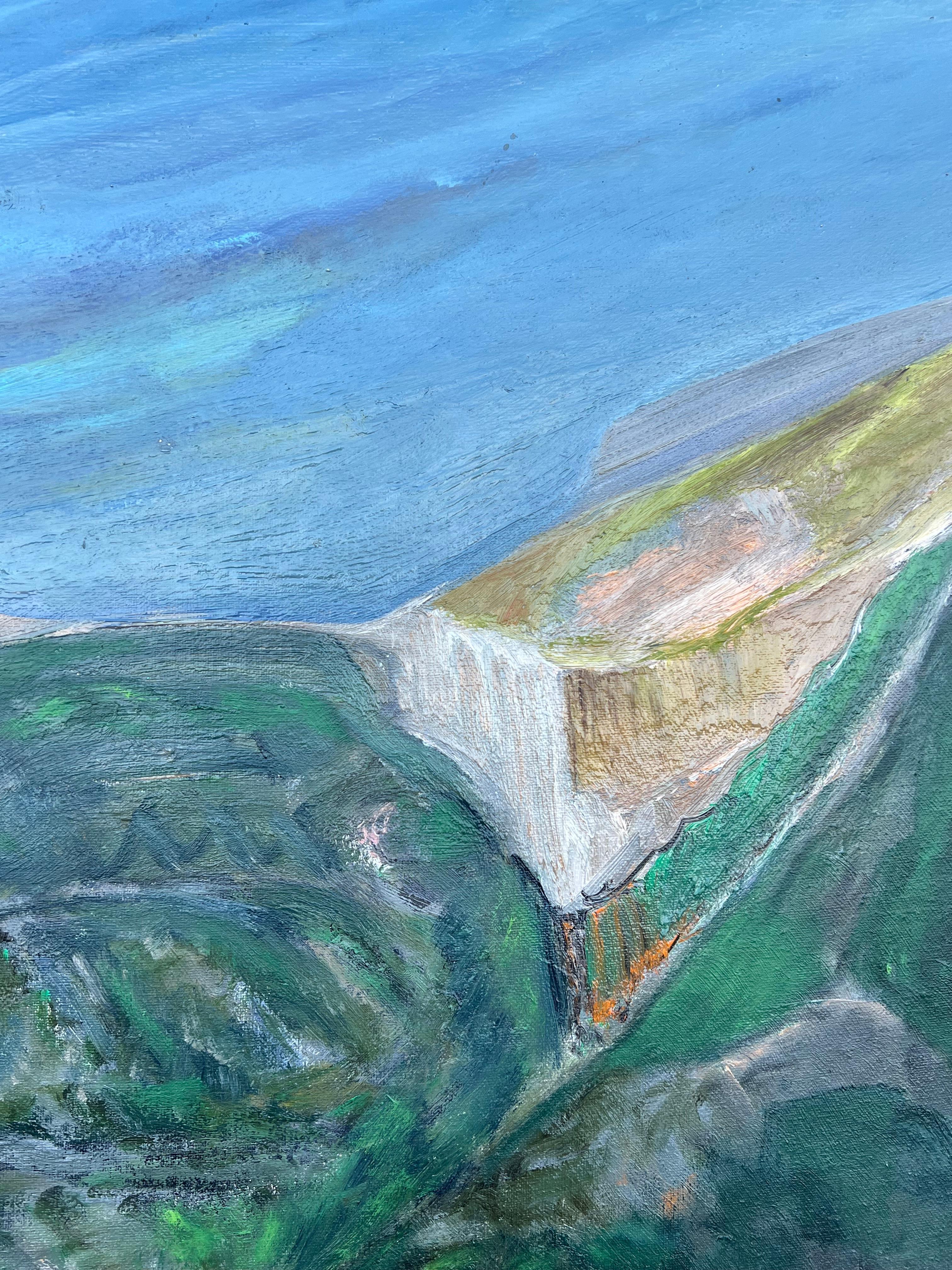 Pintura expresionista francesa de los años 80 Paisaje verde de colinas y valles ondulantes - Landscape Painting Azul de Gilbert Pelissier