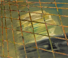20th Century Abstract Geometric Composition in Green, Black and Yellow Tones