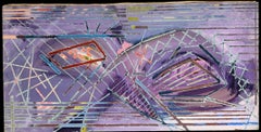 20thC French Geometric Abstract Expressionist Purple Composition Oil Painting