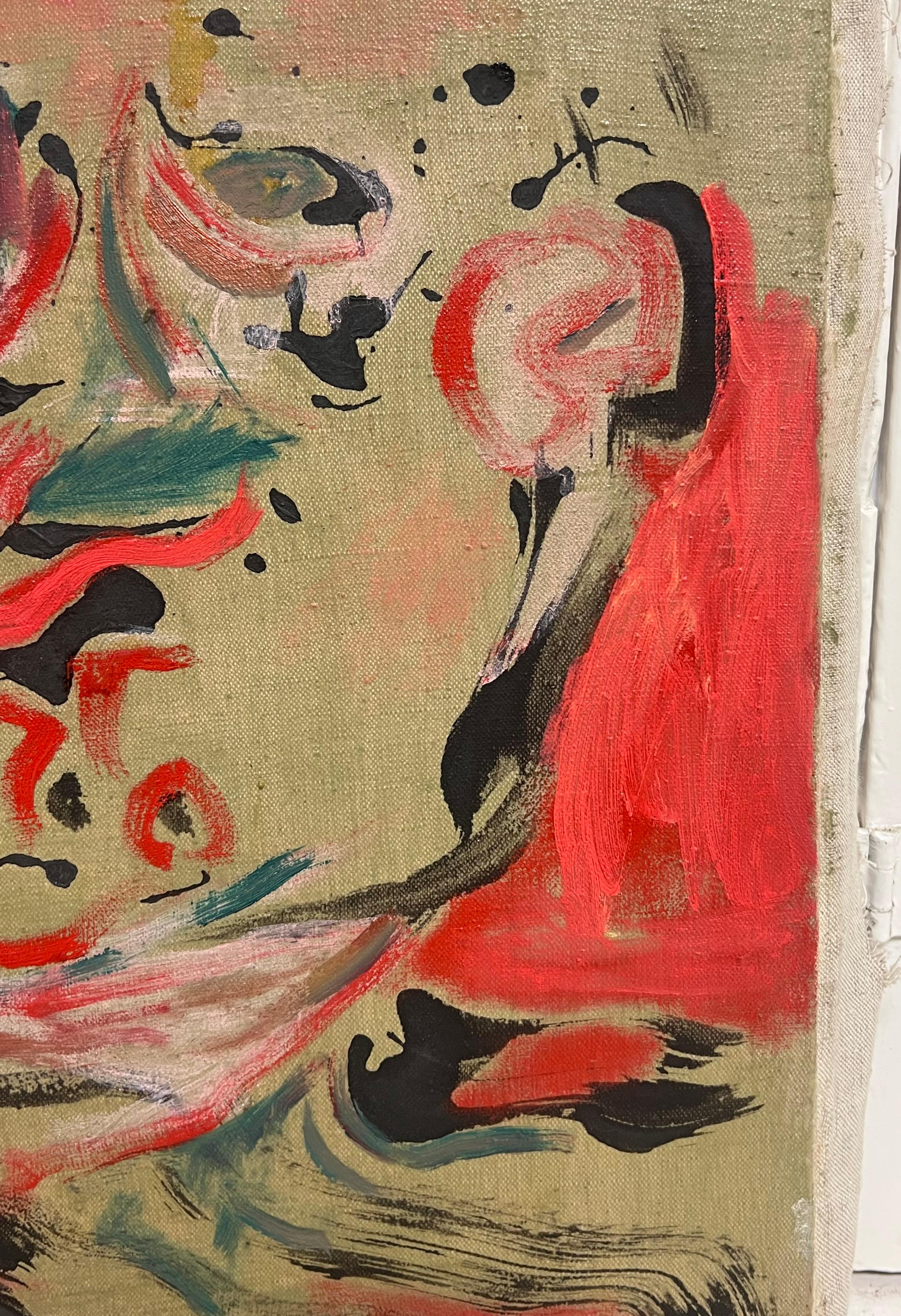 Un visage surréaliste dans un tourbillon vibrant de rouges, peinture française abstraite du 20e siècle 2