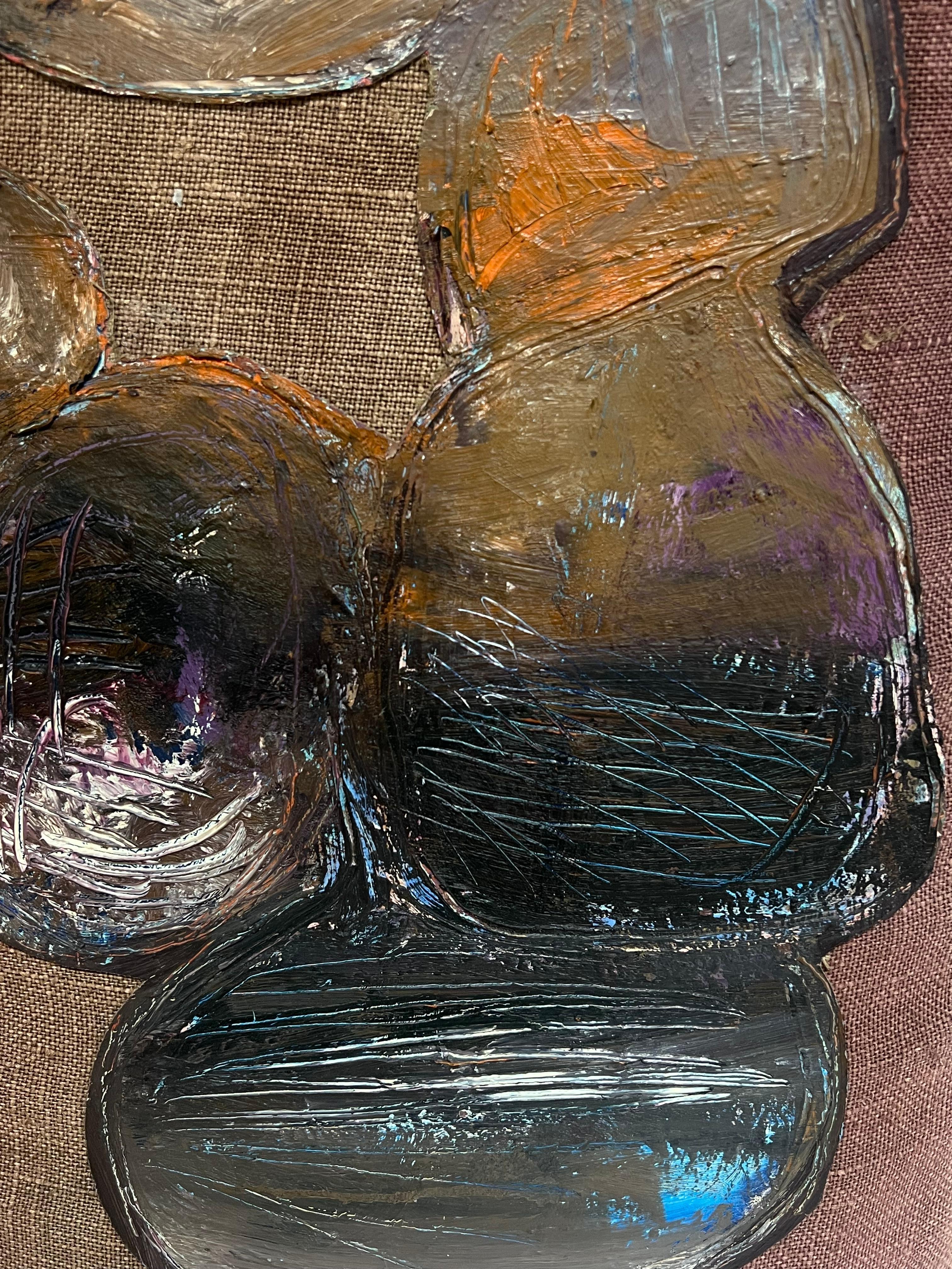 Ball astratte con sottili toni della terra Pittura francese del XX secolo - Abstract Painting Beige di Gilbert Pelissier