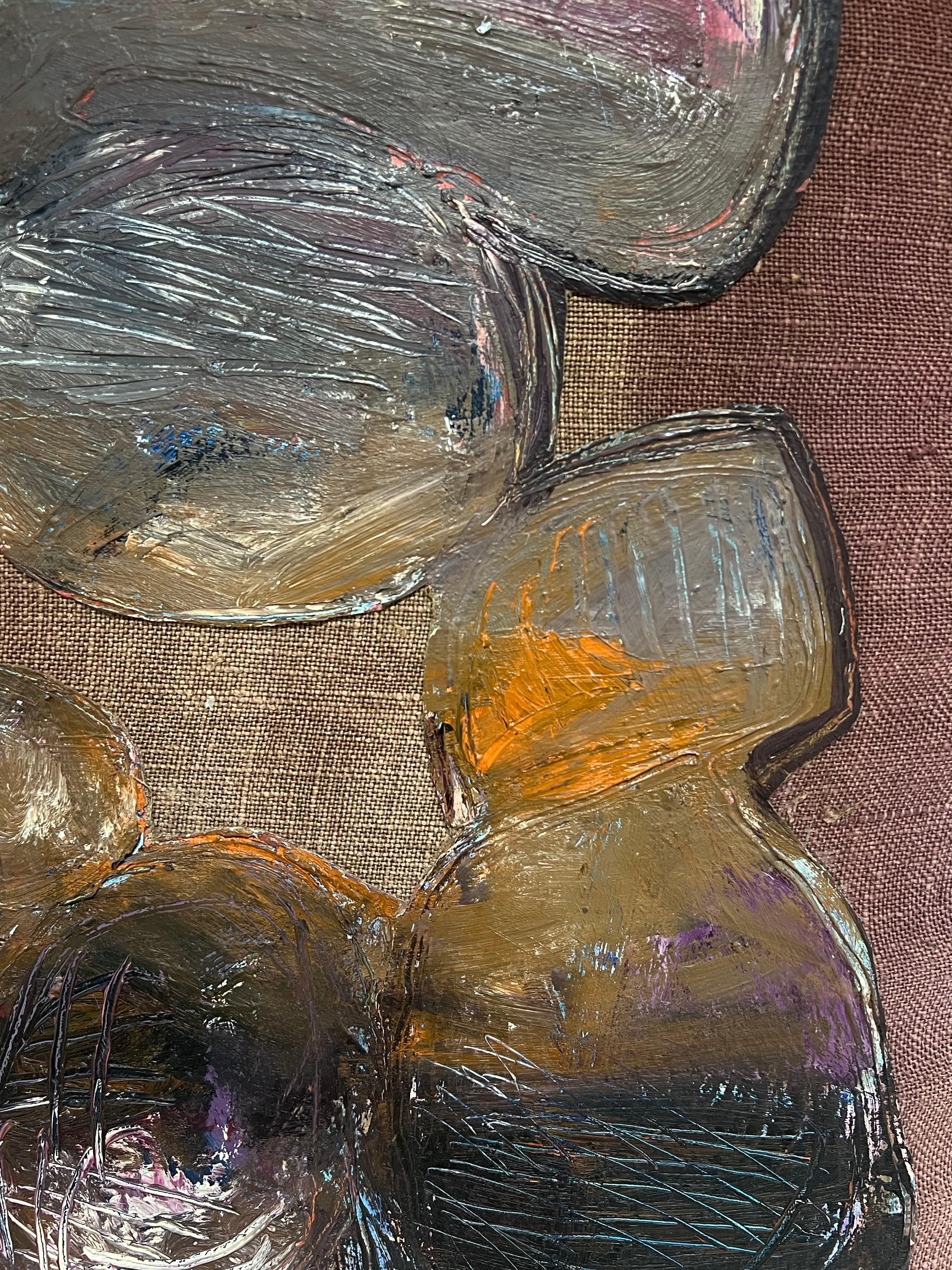 Ball astratte con sottili toni della terra Pittura francese del XX secolo in vendita 1