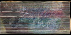 Composition abstraite avec des lignes horizontales dans des tons de bleu, de vert et de violet