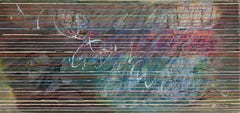 Composition abstraite avec des lignes horizontales dans des tons de bleu, de vert et de violet