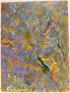 Abstract Expressionist Figure Study in Purple, Blue and Yellow Brushstrokes