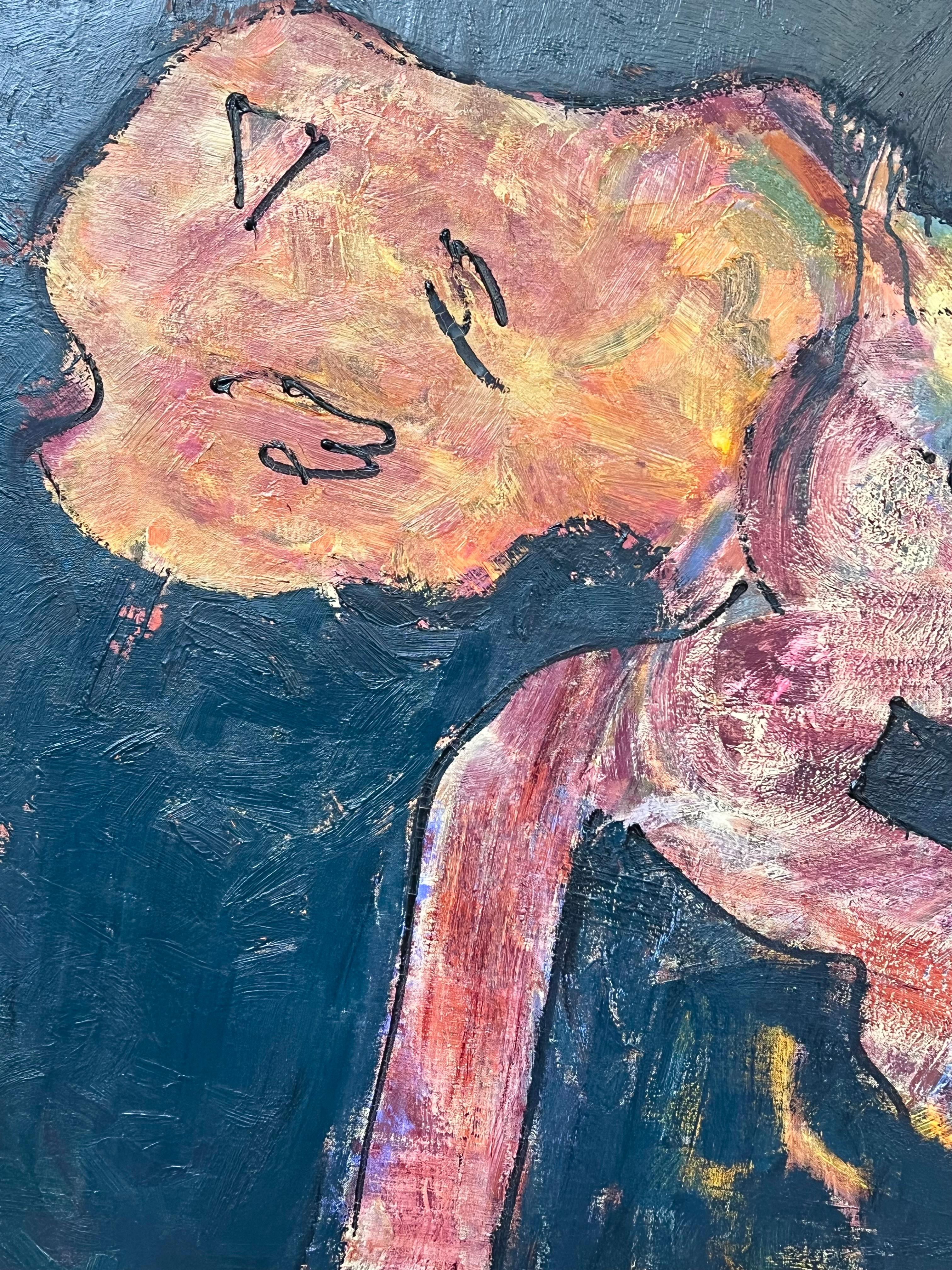 Figura astratta in posa su sfondo marino Pittura francese del XX secolo - Painting Espressionismo astratto di Gilbert Pelissier