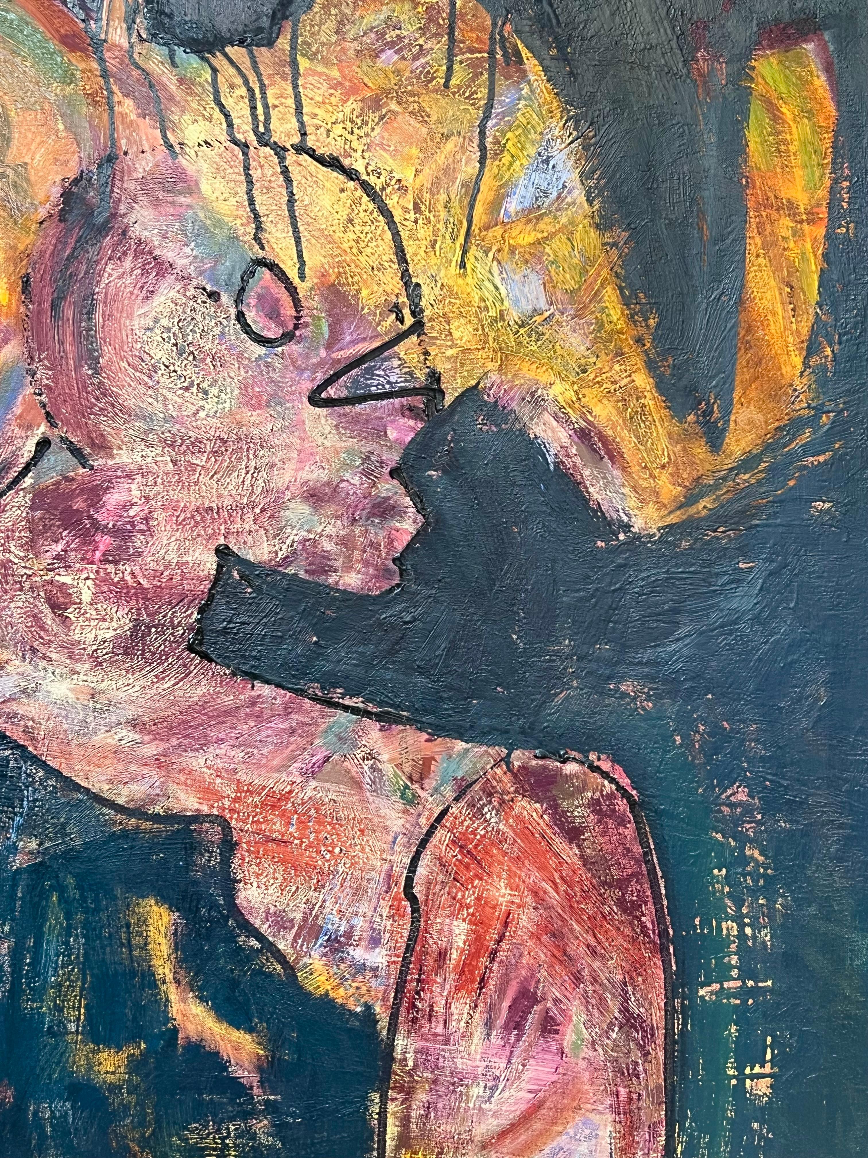 Figura astratta in posa su sfondo marino Pittura francese del XX secolo in vendita 1