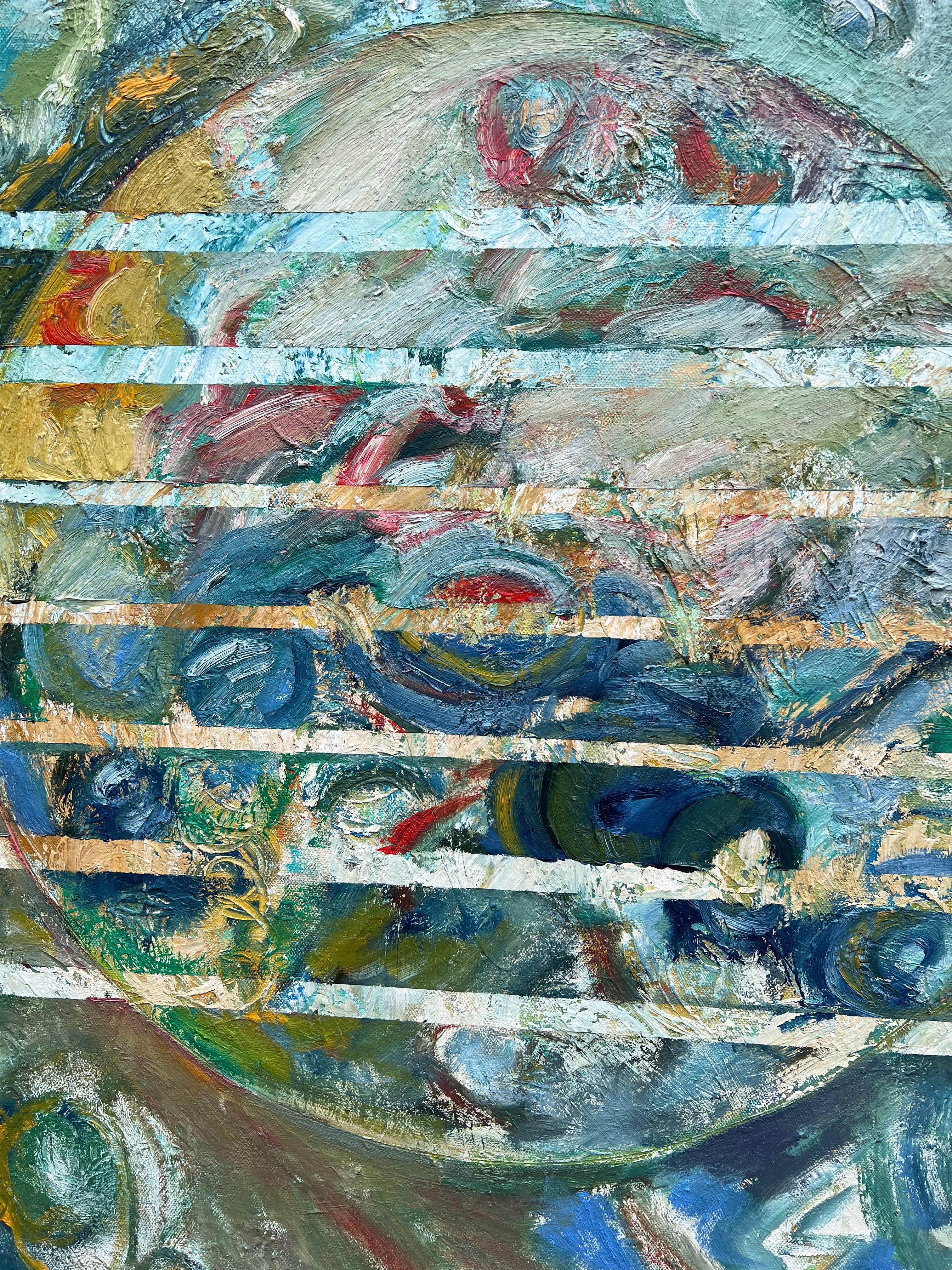 Vortici blu e verdi sovrapposti a strisce orizzontali Astratto francese  Pittura - Painting Espressionismo astratto di Gilbert Pelissier