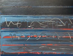 Blue Black and Red Streak Layered Abstract French 20th Century Painting