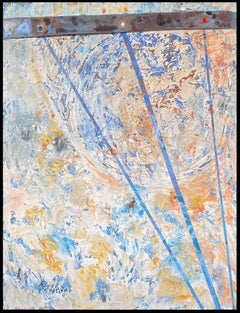 Blue Yellow and Orange Abstract Diagonal Lines and Shapes French Painting