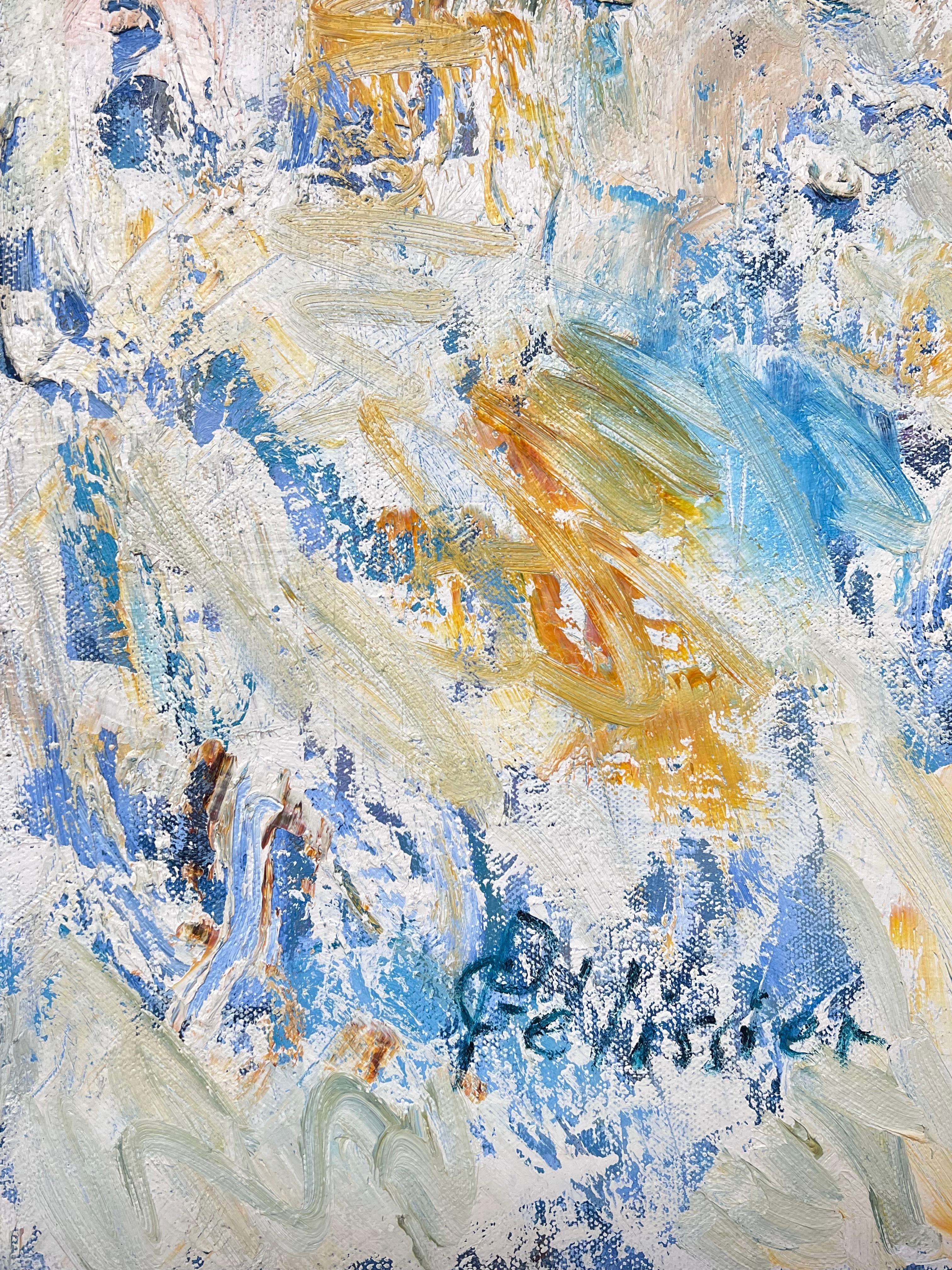 Composition expressionniste abstraite
signé par Gilbert Pelissier (français né en 1924)
peinture à l'huile sur toile avec une corde attachée,  non encadré
daté de 88'
taille de la toile : 46 x 35 pouces
Inscrit au verso
état : très bon dans