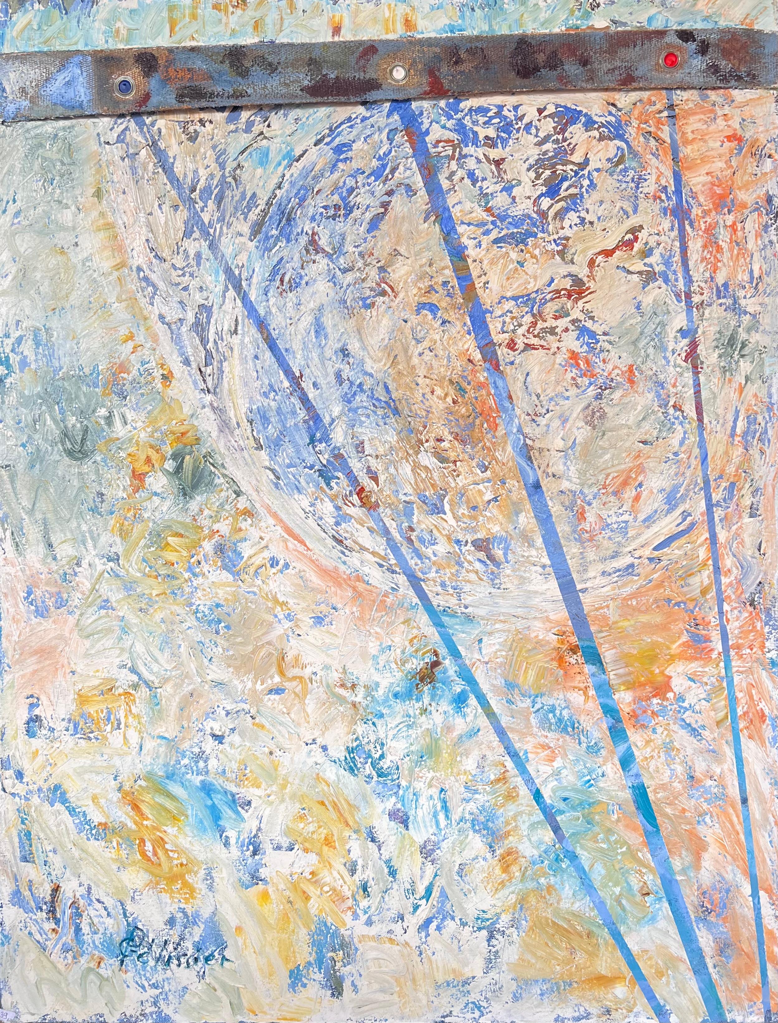 Blau Gelb und Orange Abstrakte Diagonale Linien und Formen Französisch Malerei