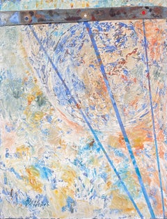 Blue Yellow and Orange Abstract Diagonal Lines and Shapes French Painting