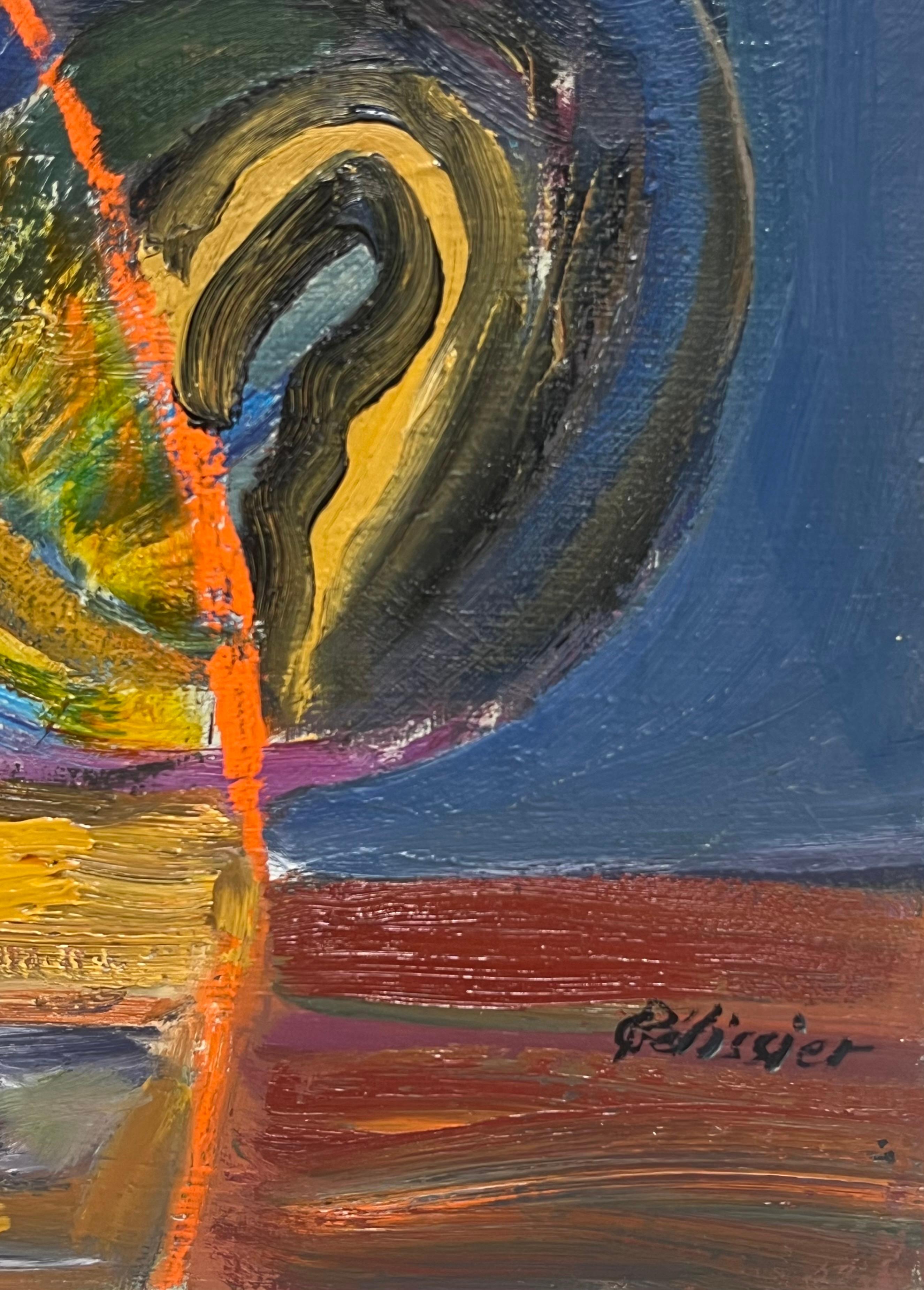Bold Lines und organische Formen in einem lebhaften abstrakten französischen Gemälde des 20. Jahrhunderts (Grau), Abstract Painting, von Gilbert Pelissier