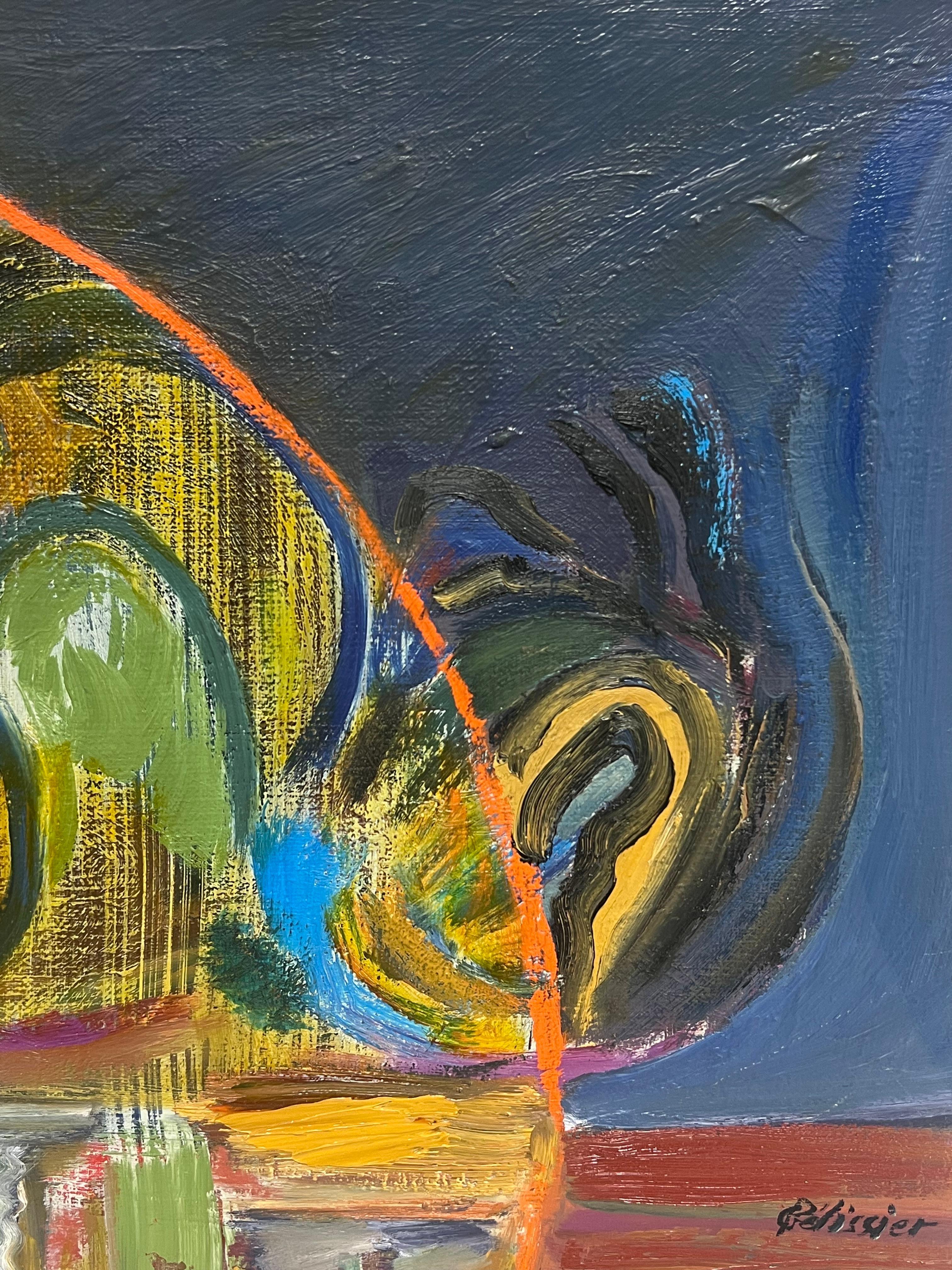 Abstrakt-expressionistische Komposition
unterzeichnet von Gilbert Pelissier (Franzose, geboren 1924)
Ölgemälde auf Leinwand, ungerahmt
Größe der Leinwand: 16 x 31,5 Zoll
Zustand: insgesamt sehr gut, ein paar kleinere Oberflächenabschürfungen durch