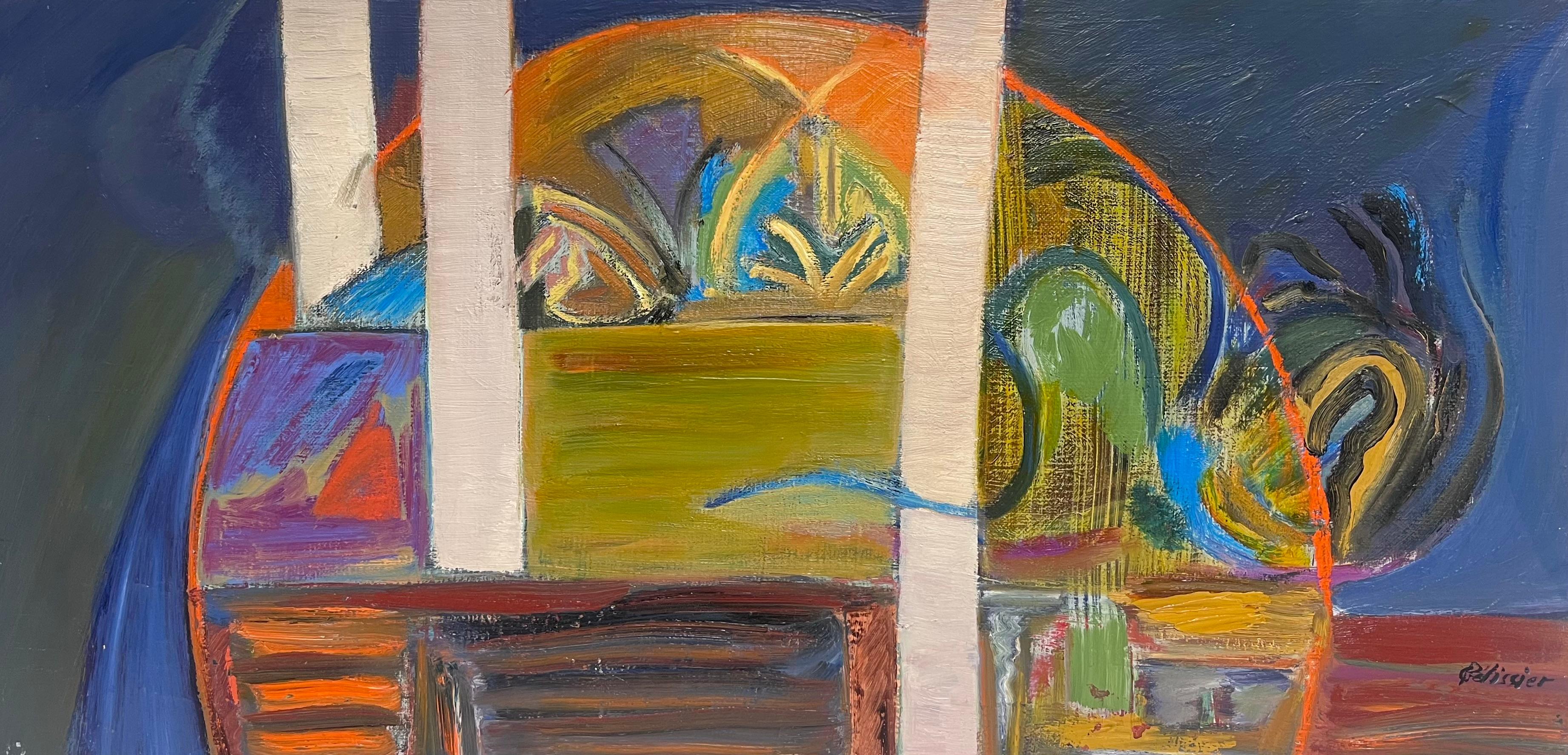 Gilbert Pelissier Abstract Painting – Bold Lines und organische Formen in einem lebhaften abstrakten französischen Gemälde des 20. Jahrhunderts