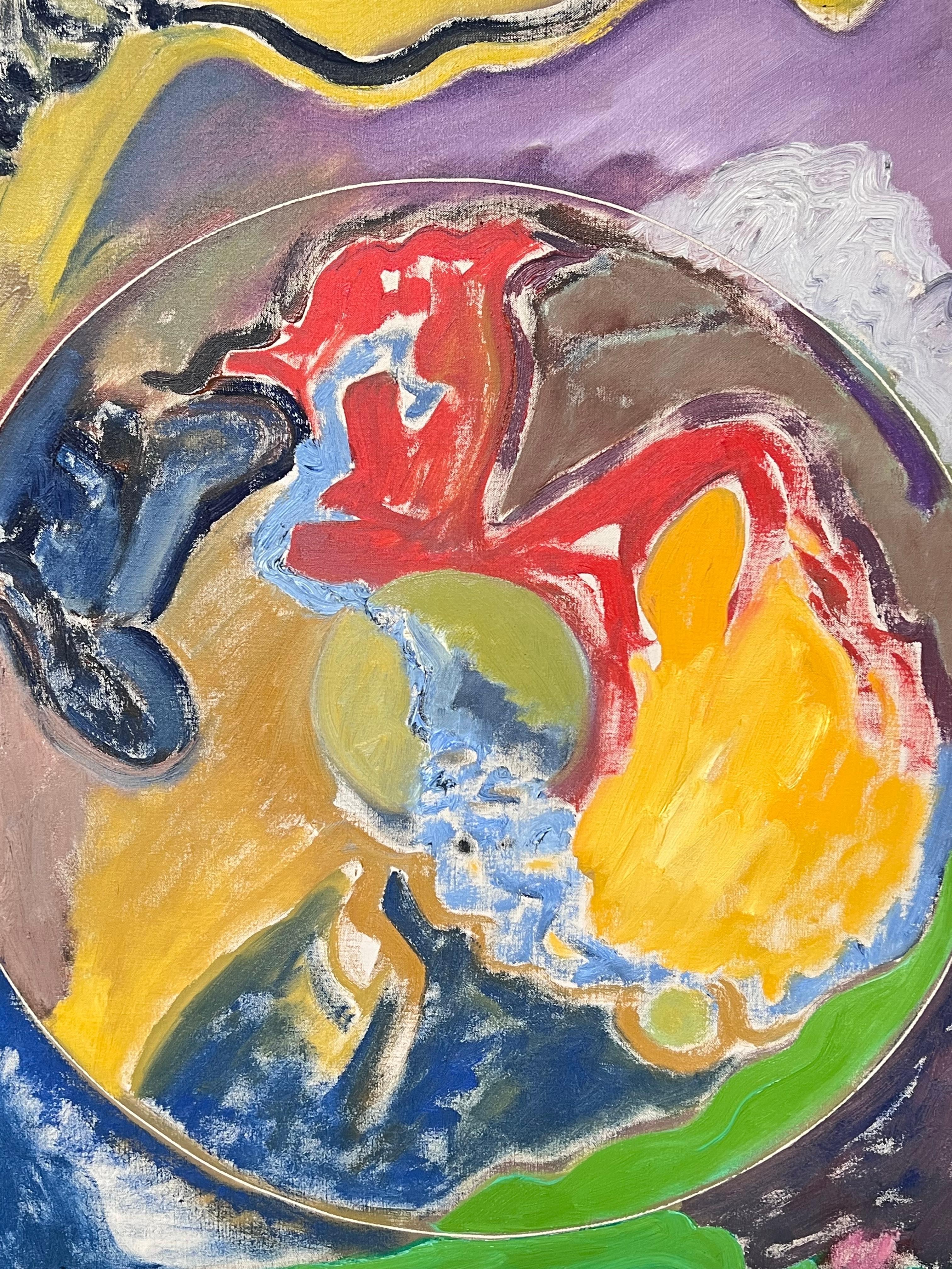 Quadro astratto francese del XX secolo con cerchi luminosi e colorati che si sovrappongono in vendita 5