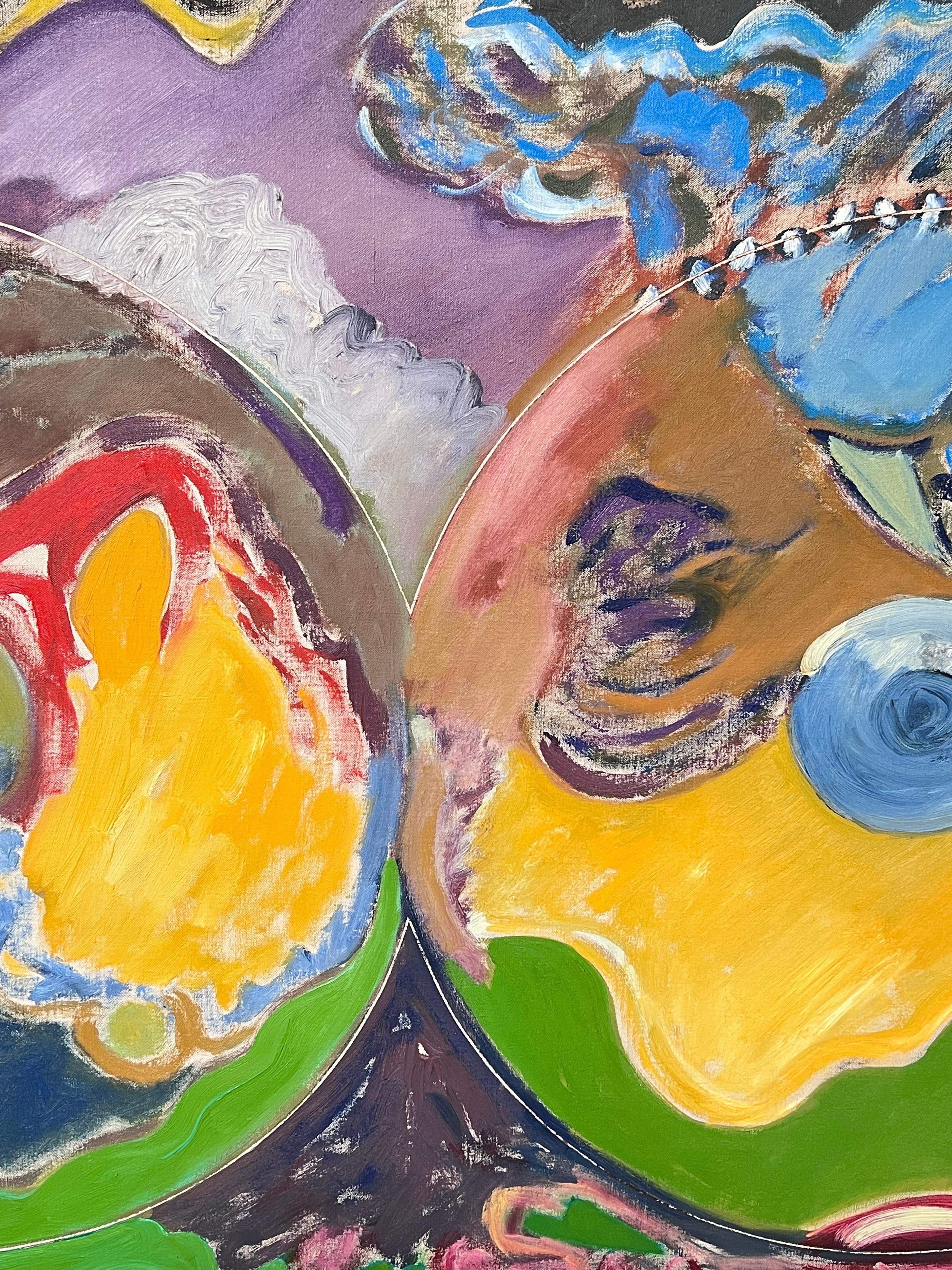 Quadro astratto francese del XX secolo con cerchi luminosi e colorati che si sovrappongono - Abstract Painting Marrone di Gilbert Pelissier