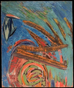 Composition expressionniste abstraite lumineuse et éclatante dans des tons de bleu, de vert et d'orange