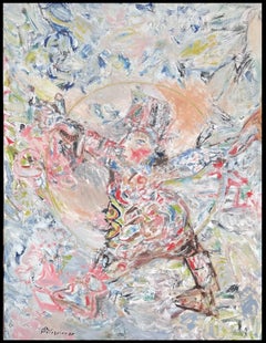 Circus Figure Holding Hoop In Vibrant Abstract French 20th Century Painting