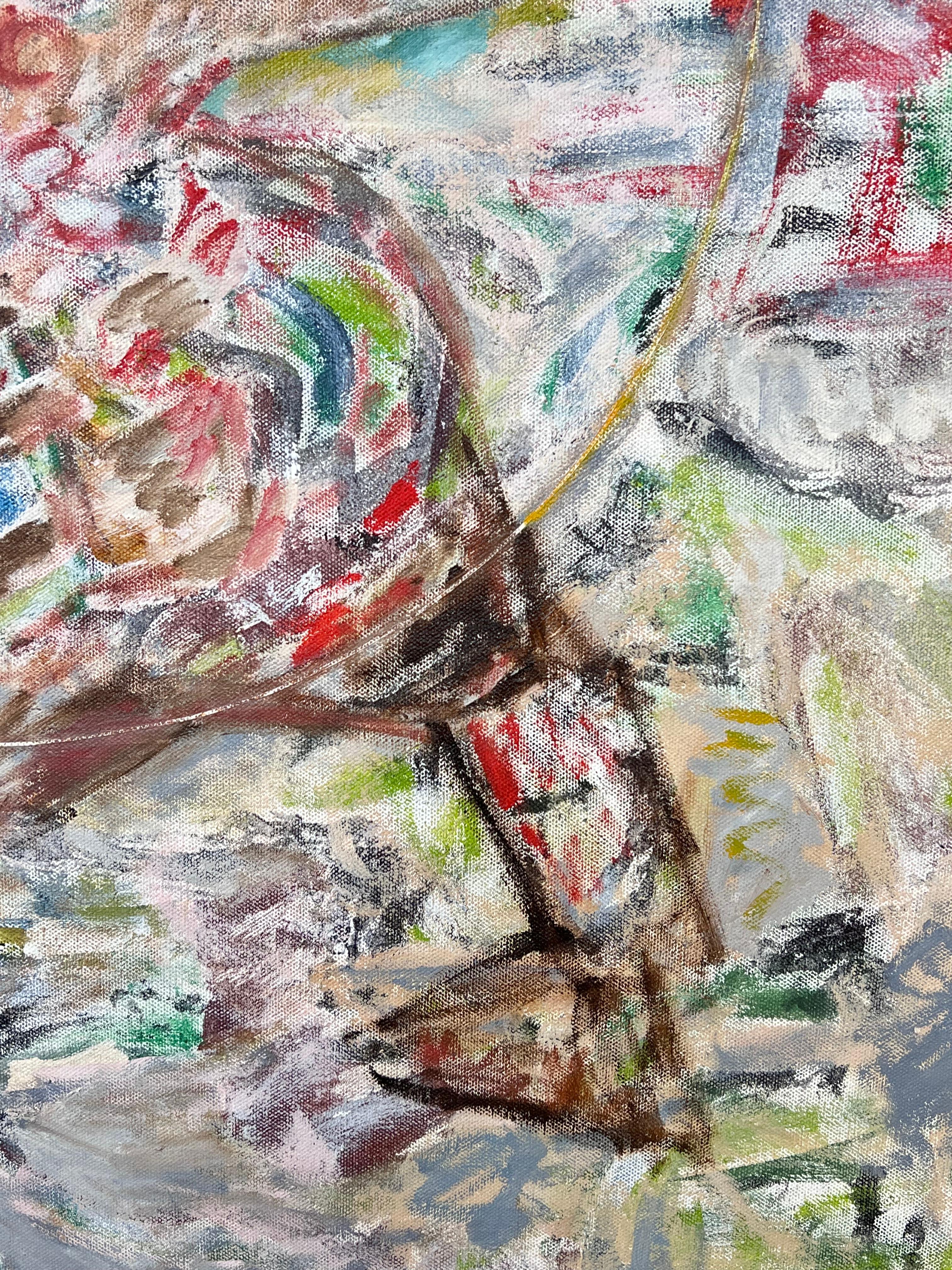 Circus-Figur, die Reifen hält, in lebhaftem, abstraktem, französischem Gemälde des 20. Jahrhunderts (Abstrakter Expressionismus), Painting, von Gilbert Pelissier