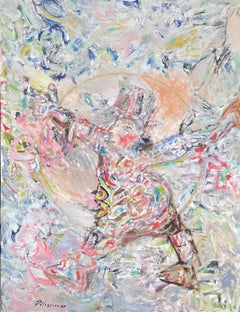Circus Figure Holding Hoop In Vibrant Abstract French 20th Century Painting