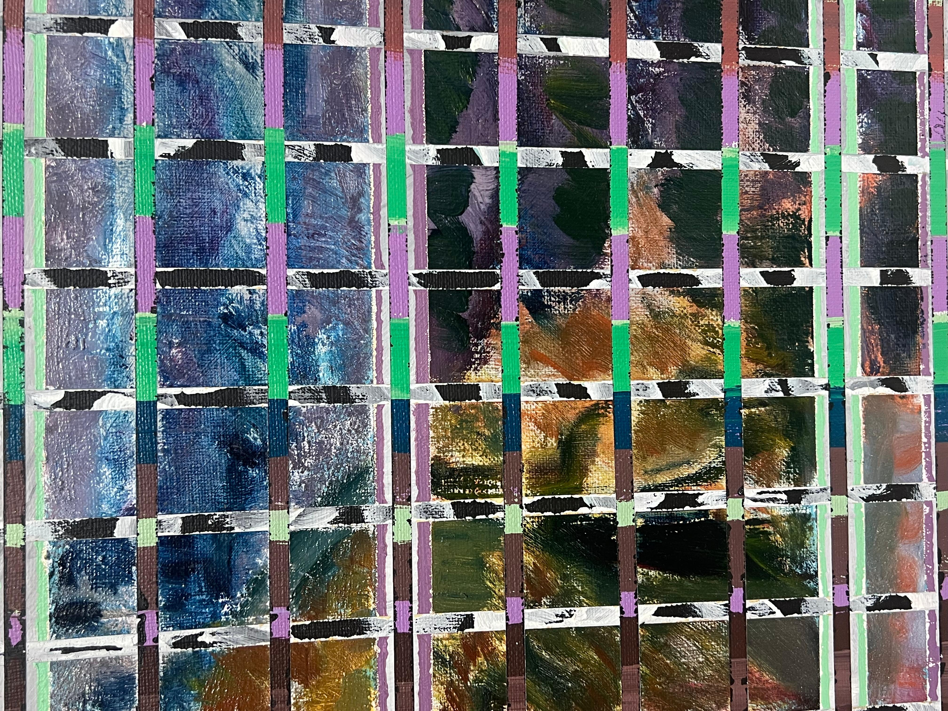 Farbenfrohe Gitter unter einem hellen abstrakten französischen Gemälde des 20. Jahrhunderts (Abstrakter Expressionismus), Painting, von Gilbert Pelissier