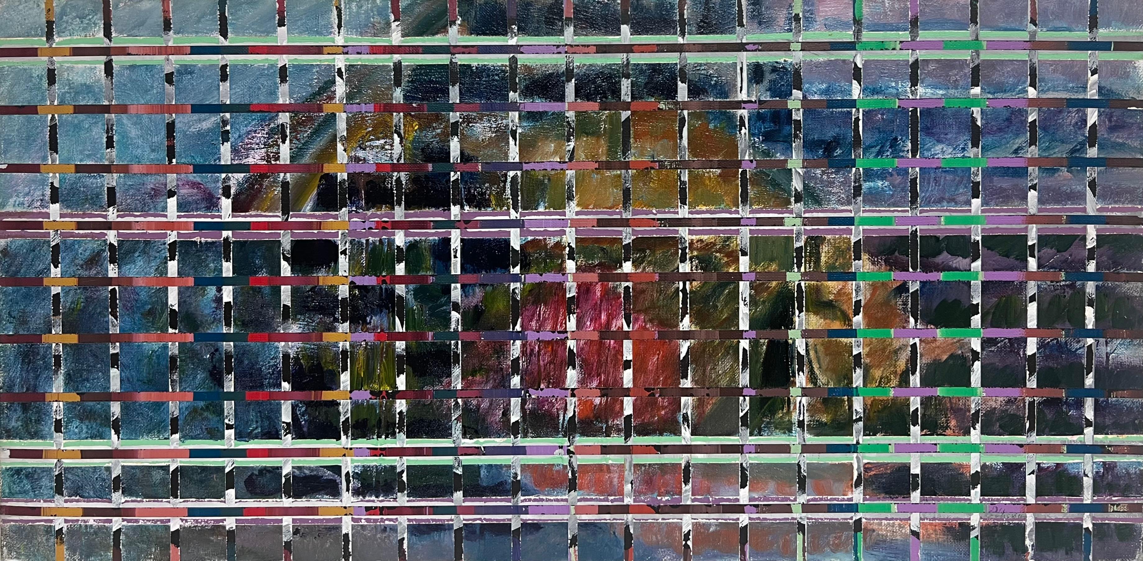 Des grilles colorées sous une peinture abstraite française du 20e siècle