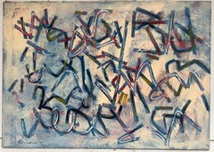 Dynamic Strokes and Vibrant Blue Colors Abstract French 20th Century Painting