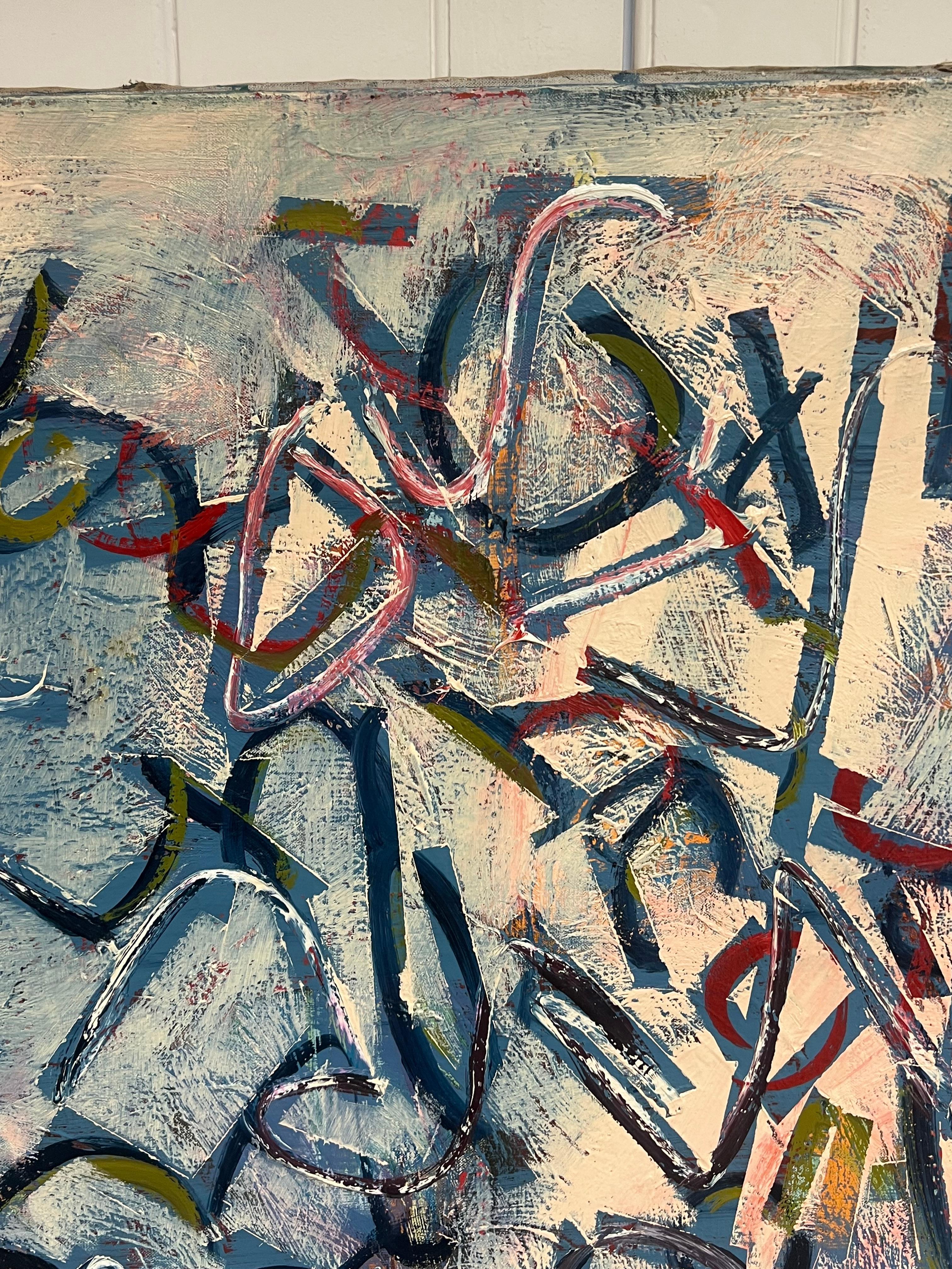 Tratti dinamici e colori blu vibranti Pittura astratta francese del XX secolo in vendita 1
