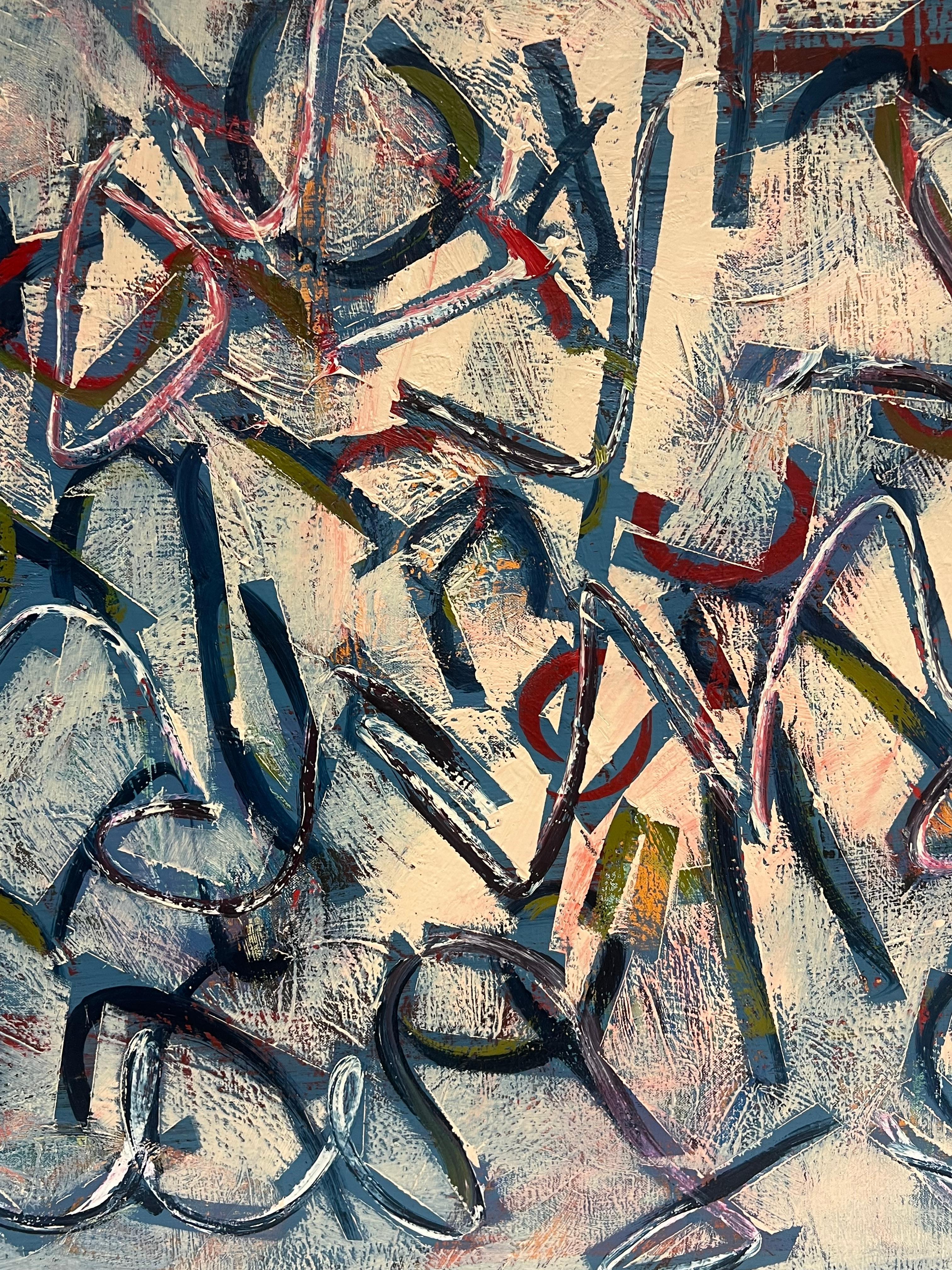 Tratti dinamici e colori blu vibranti Pittura astratta francese del XX secolo in vendita 2