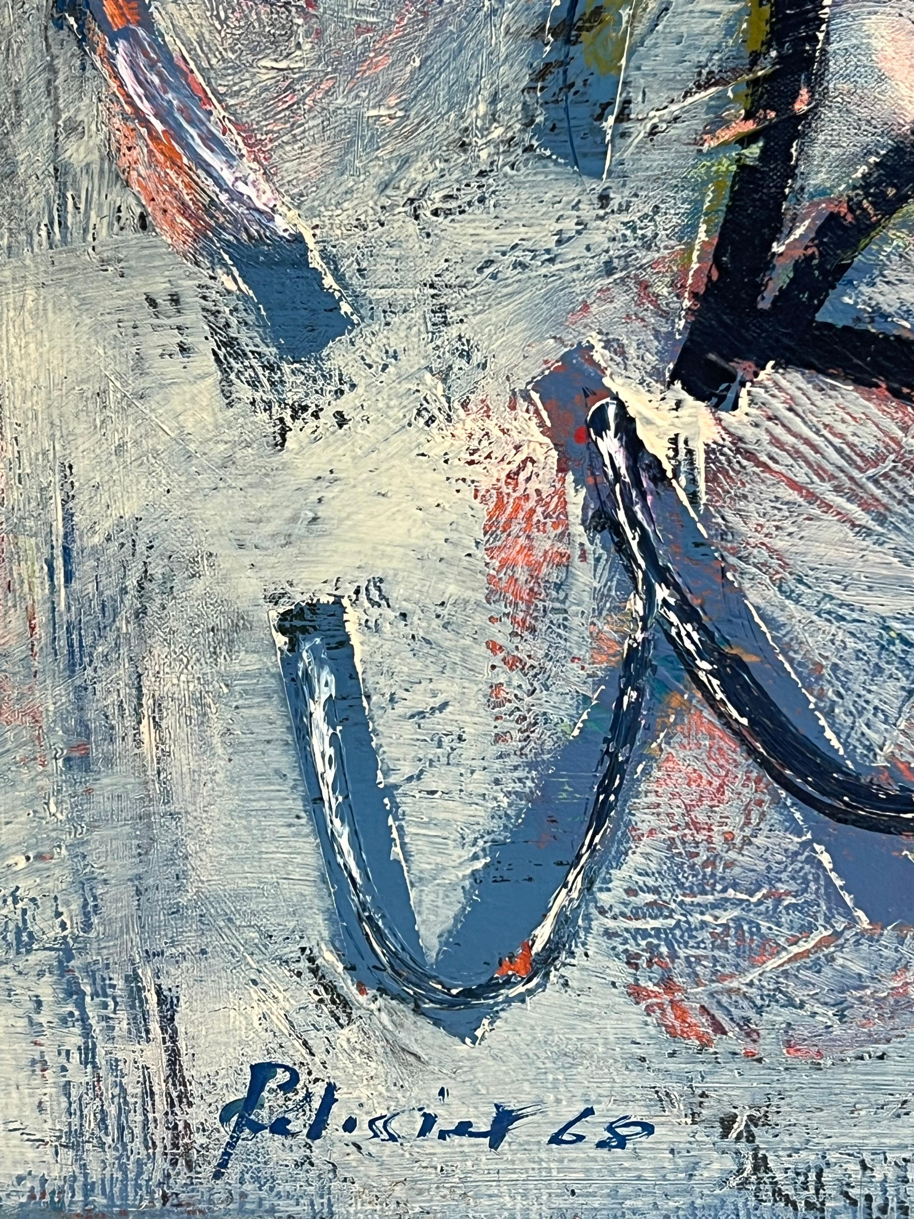 Tratti dinamici e colori blu vibranti Pittura astratta francese del XX secolo in vendita 3