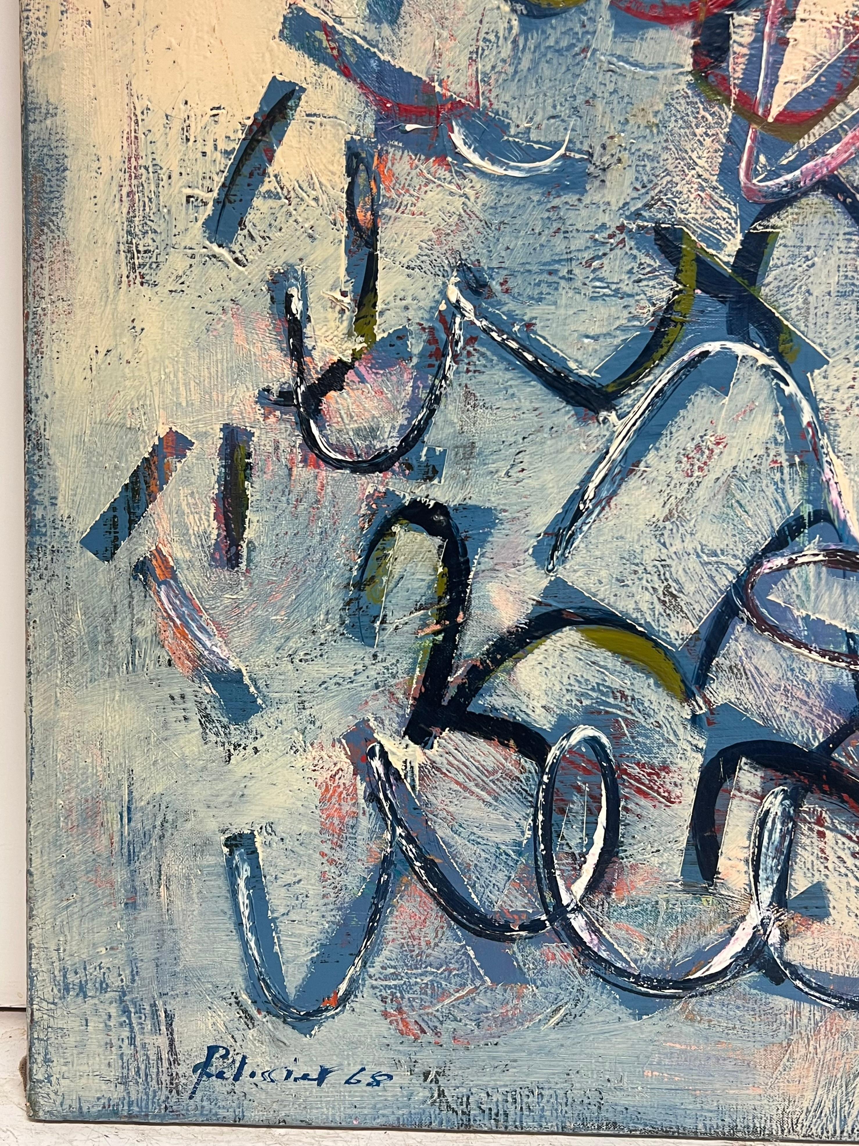Tratti dinamici e colori blu vibranti Pittura astratta francese del XX secolo in vendita 4
