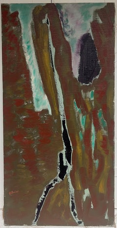 Earthy Brown and Dark Tone Abstract French 20th Century Painting