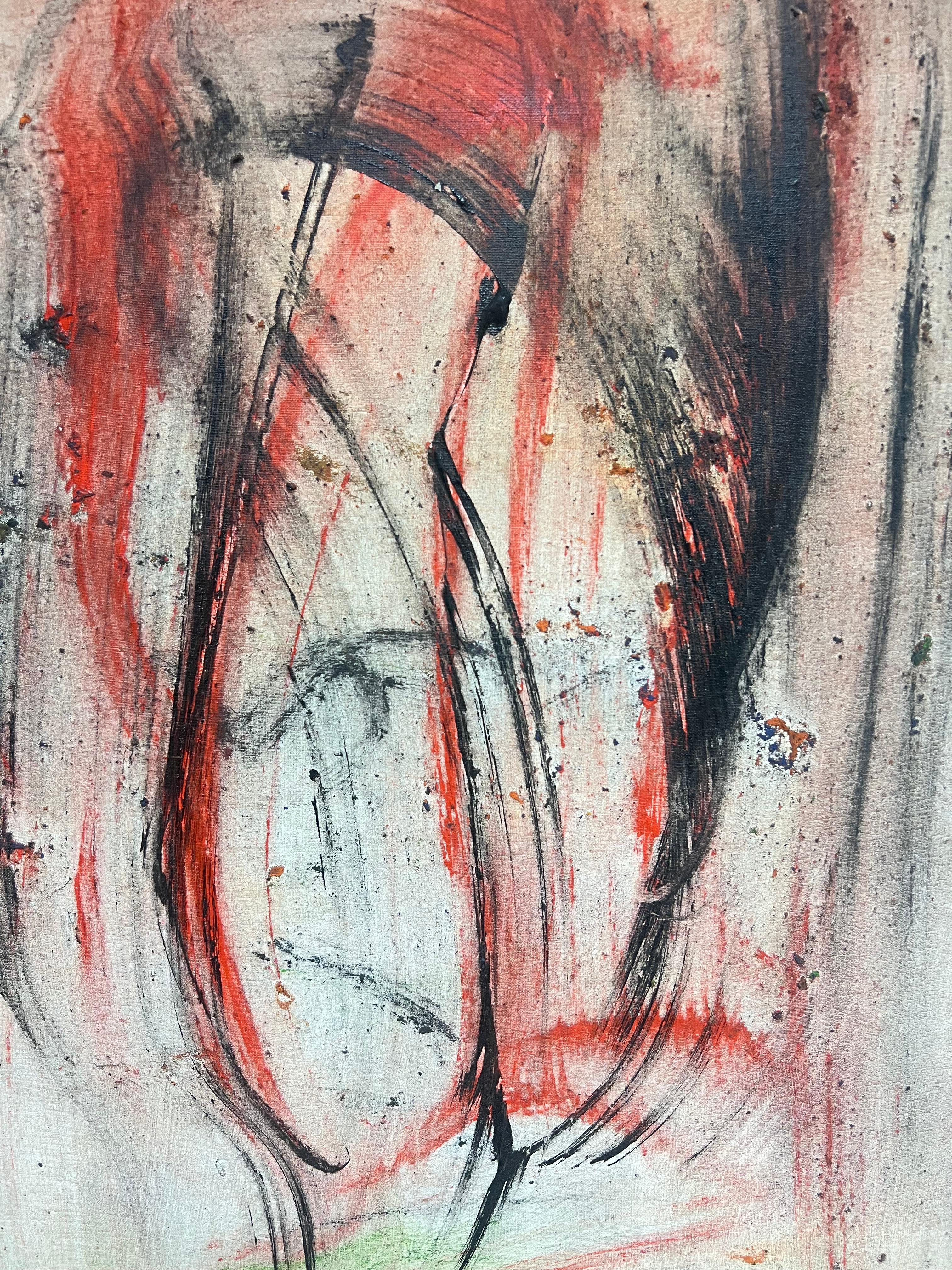 Expressionistisches rot-schwarzes abstraktes französisches Gemälde des 20. Jahrhunderts (Abstrakter Expressionismus), Painting, von Gilbert Pelissier