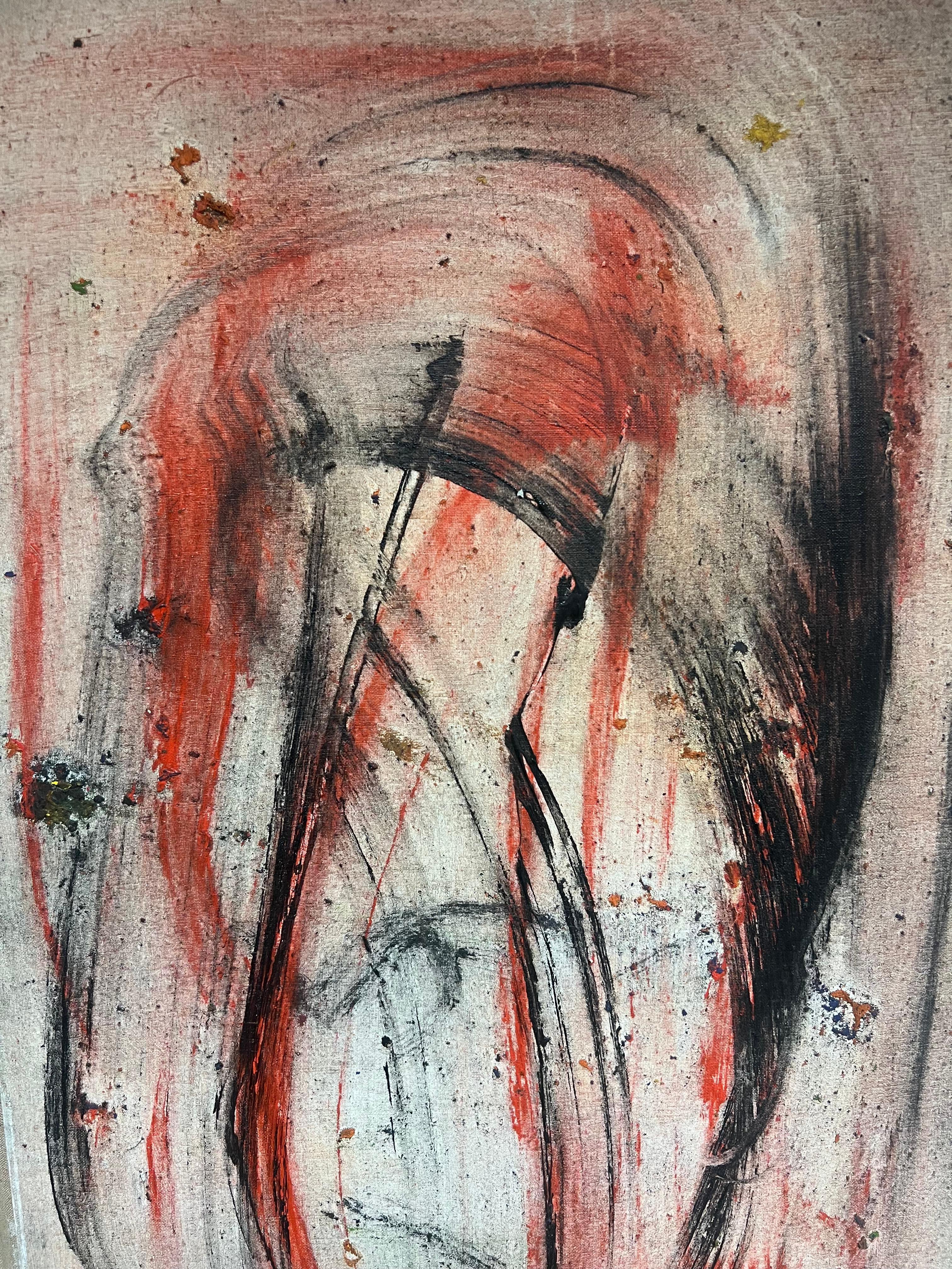 Expressionistisches rot-schwarzes abstraktes französisches Gemälde des 20. Jahrhunderts (Schwarz), Abstract Painting, von Gilbert Pelissier