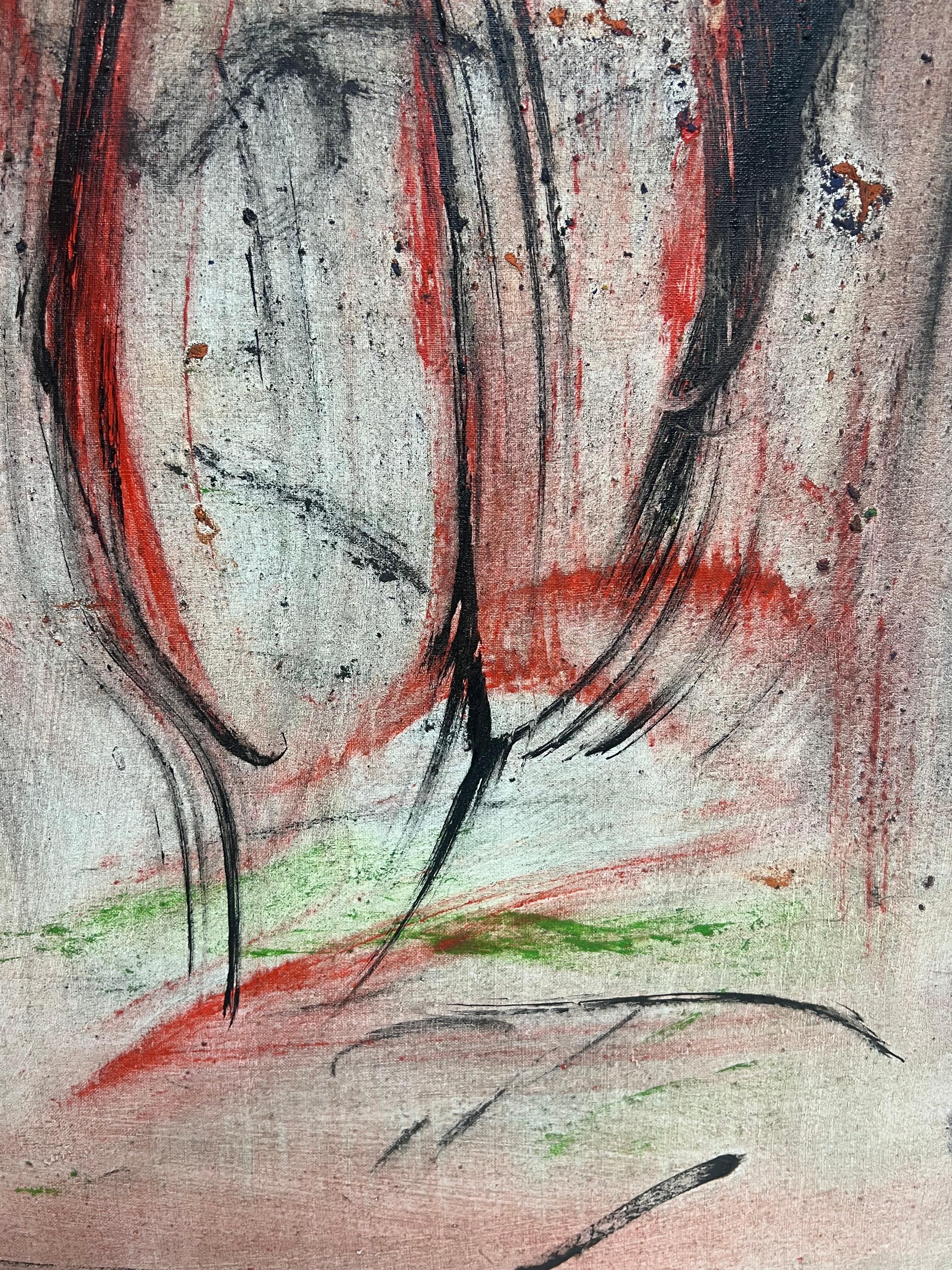 Expressionistisches rot-schwarzes abstraktes französisches Gemälde des 20. Jahrhunderts im Angebot 2