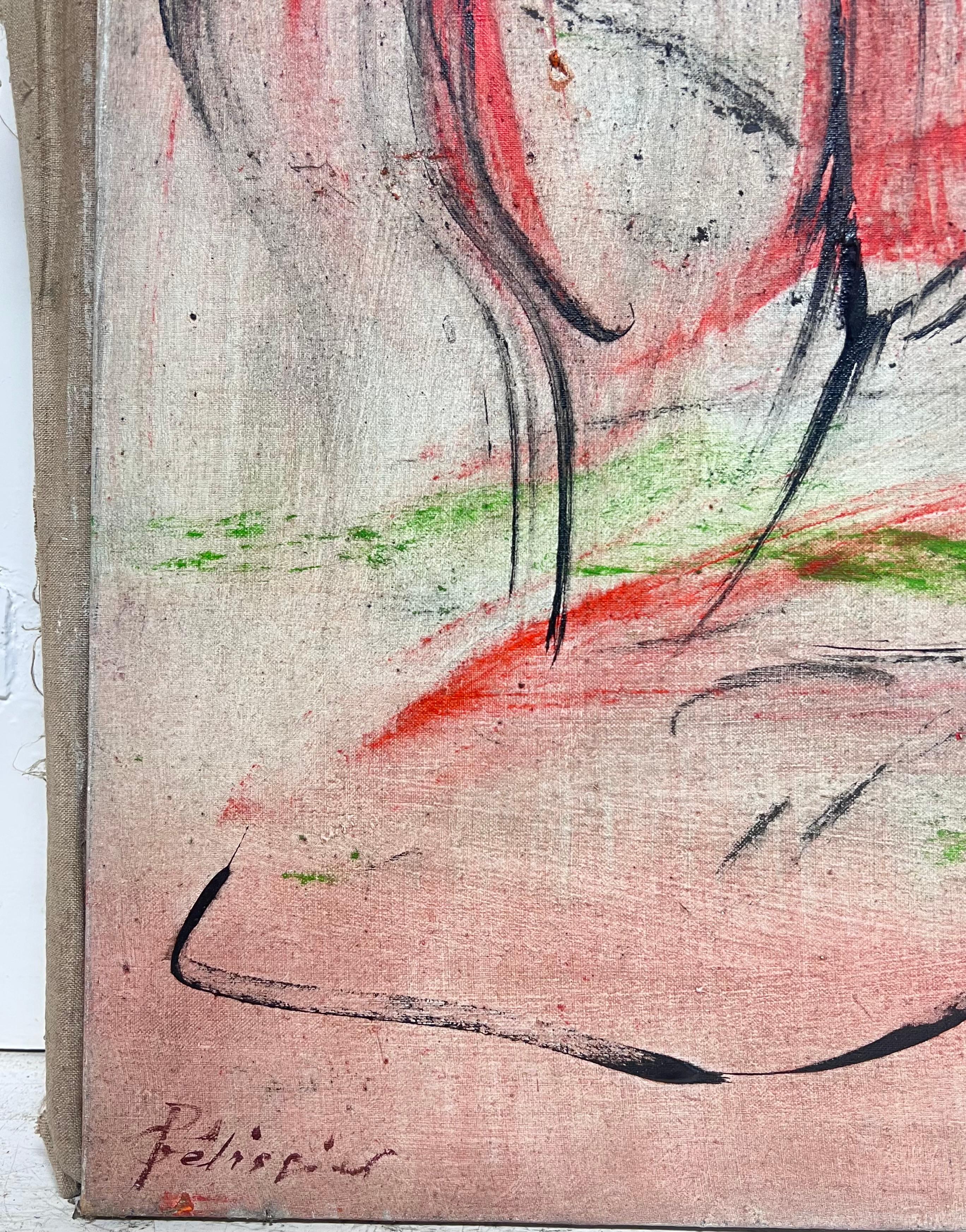 Expressionistisches rot-schwarzes abstraktes französisches Gemälde des 20. Jahrhunderts im Angebot 4