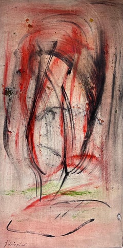 Expressionist Red and Black Abstract French 20th Century Painting