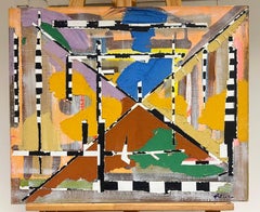Composition abstraite française des années 1970, peinture sur toile signée/daté