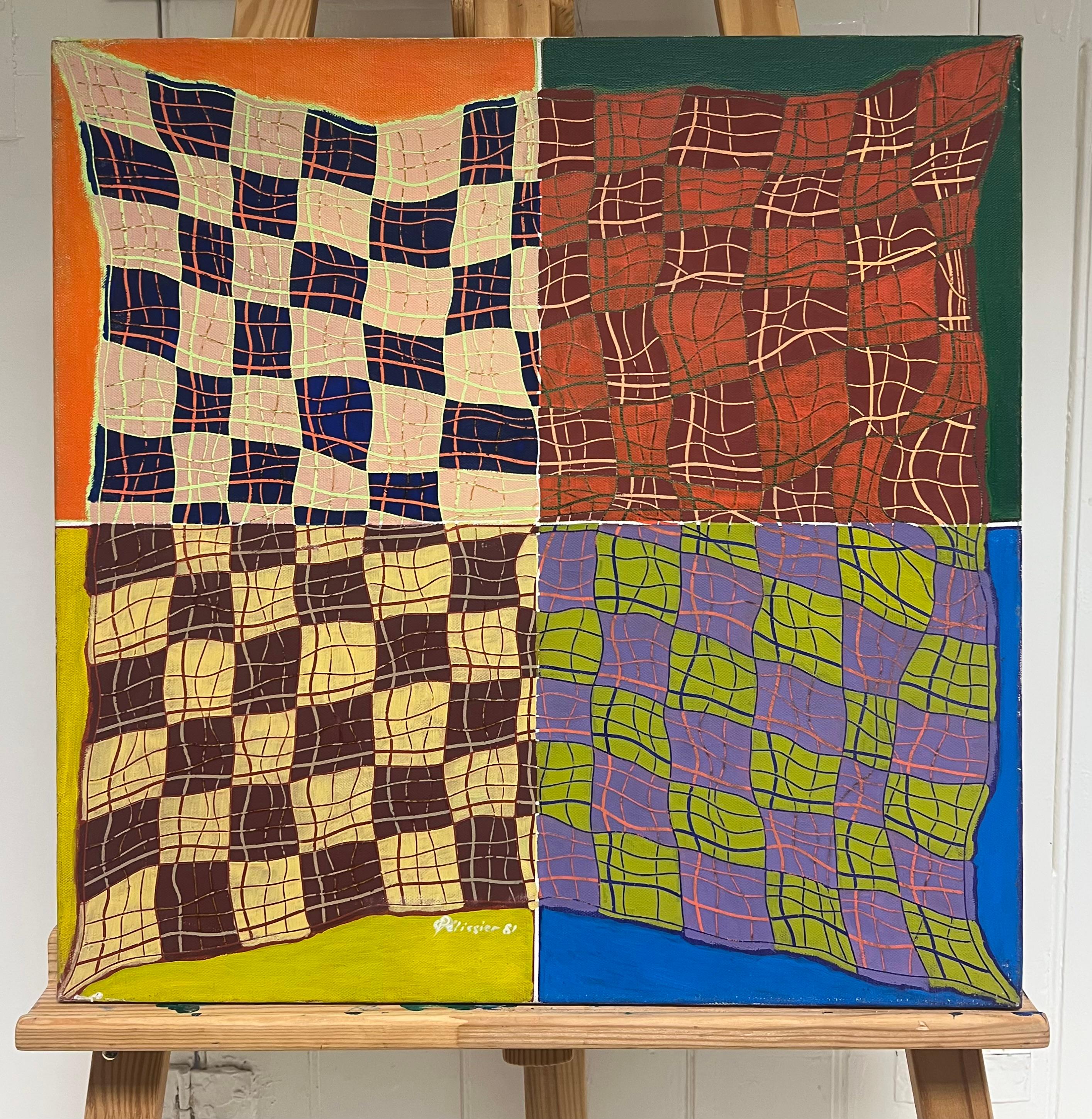 Quadri e forme geometriche astratte francesi degli anni '80 su tela firmate - Painting di Gilbert Pelissier