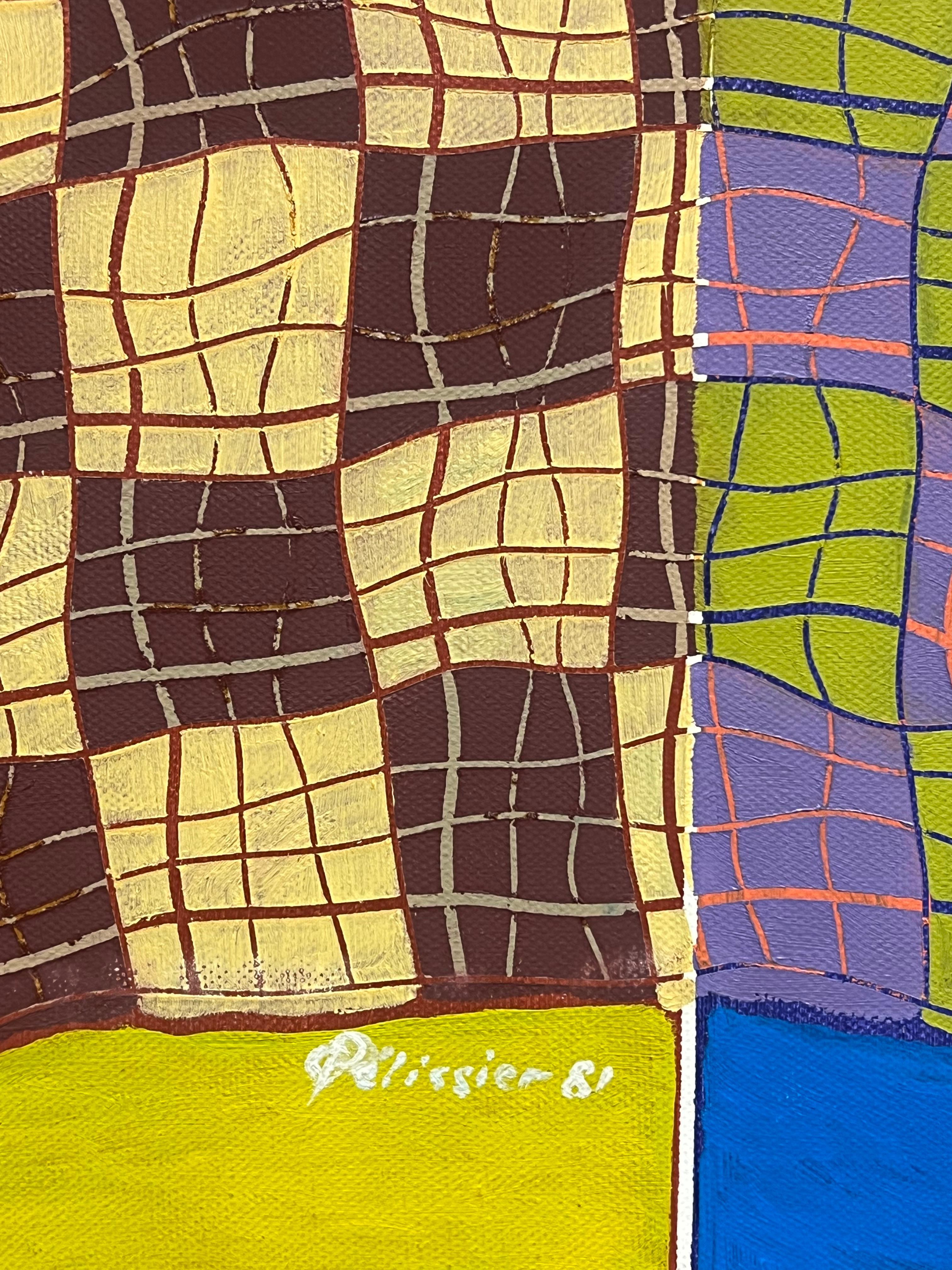 Quadri e forme geometriche astratte francesi degli anni '80 su tela firmate - Painting Espressionismo astratto di Gilbert Pelissier