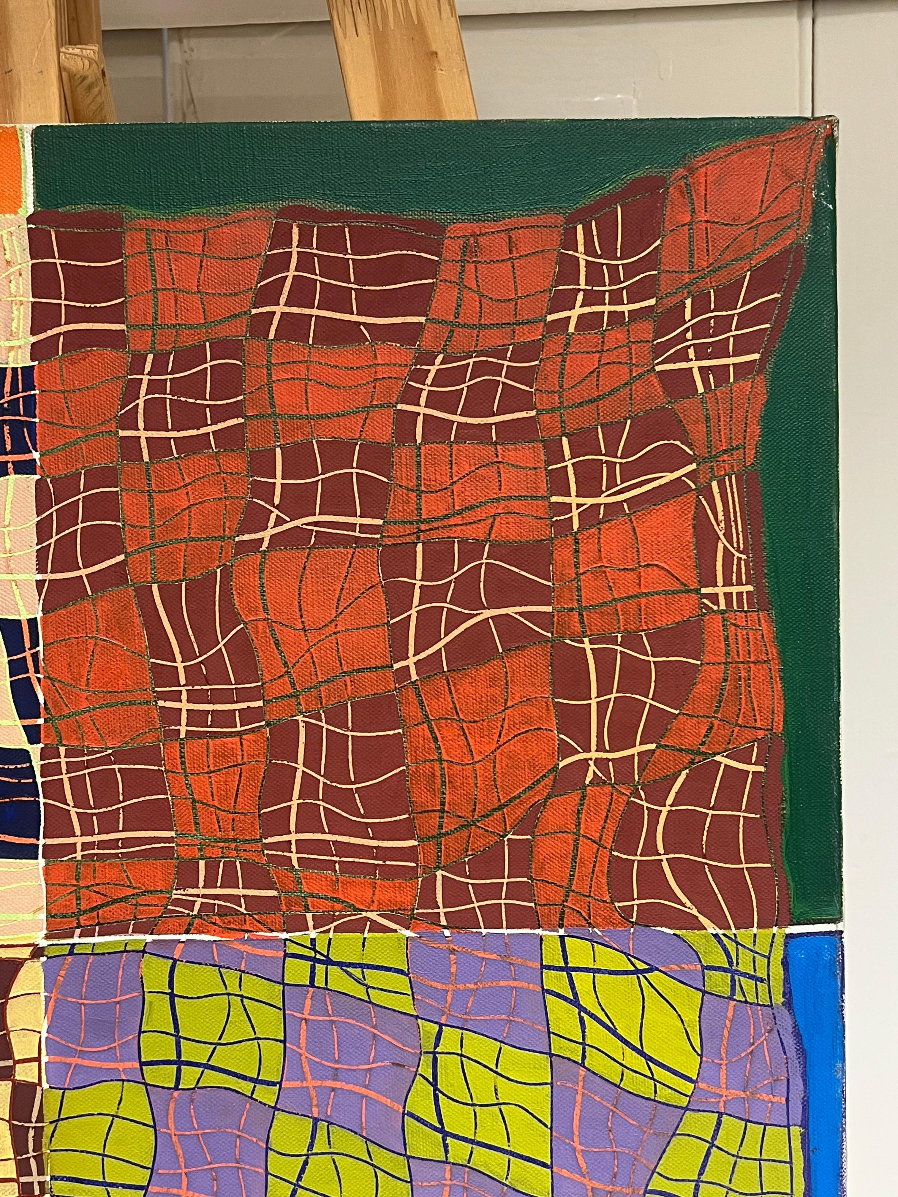 Quadri e forme geometriche astratte francesi degli anni '80 su tela firmate - Abstract Painting Marrone di Gilbert Pelissier