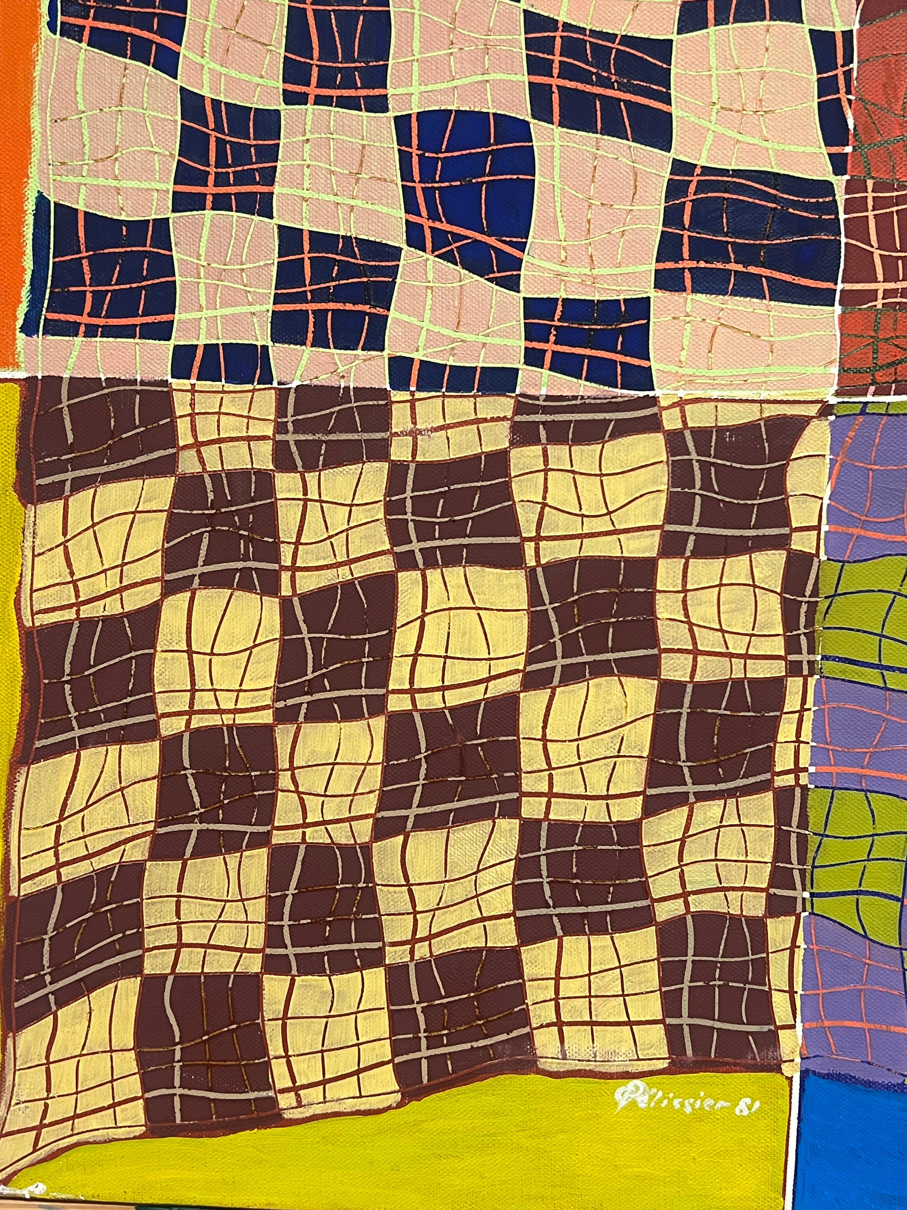 Quadri e forme geometriche astratte francesi degli anni '80 su tela firmate in vendita 1