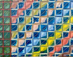 Abstracto francés del siglo XX Contrastes de color atrevidos y patrones de cuadrícula en capas