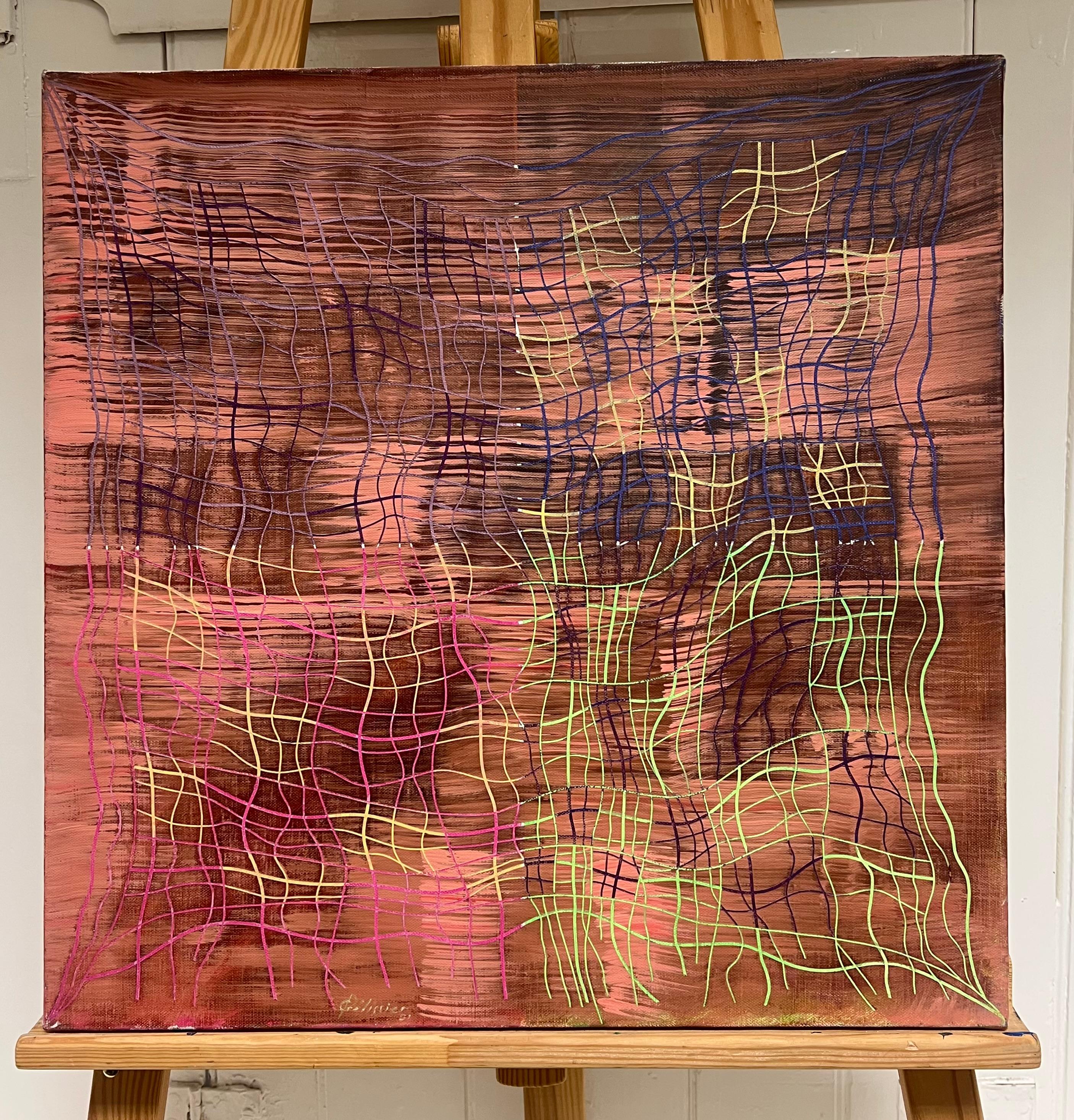 Pittura a olio su tela con composizione astratta del XX secolo - Painting di Gilbert Pelissier