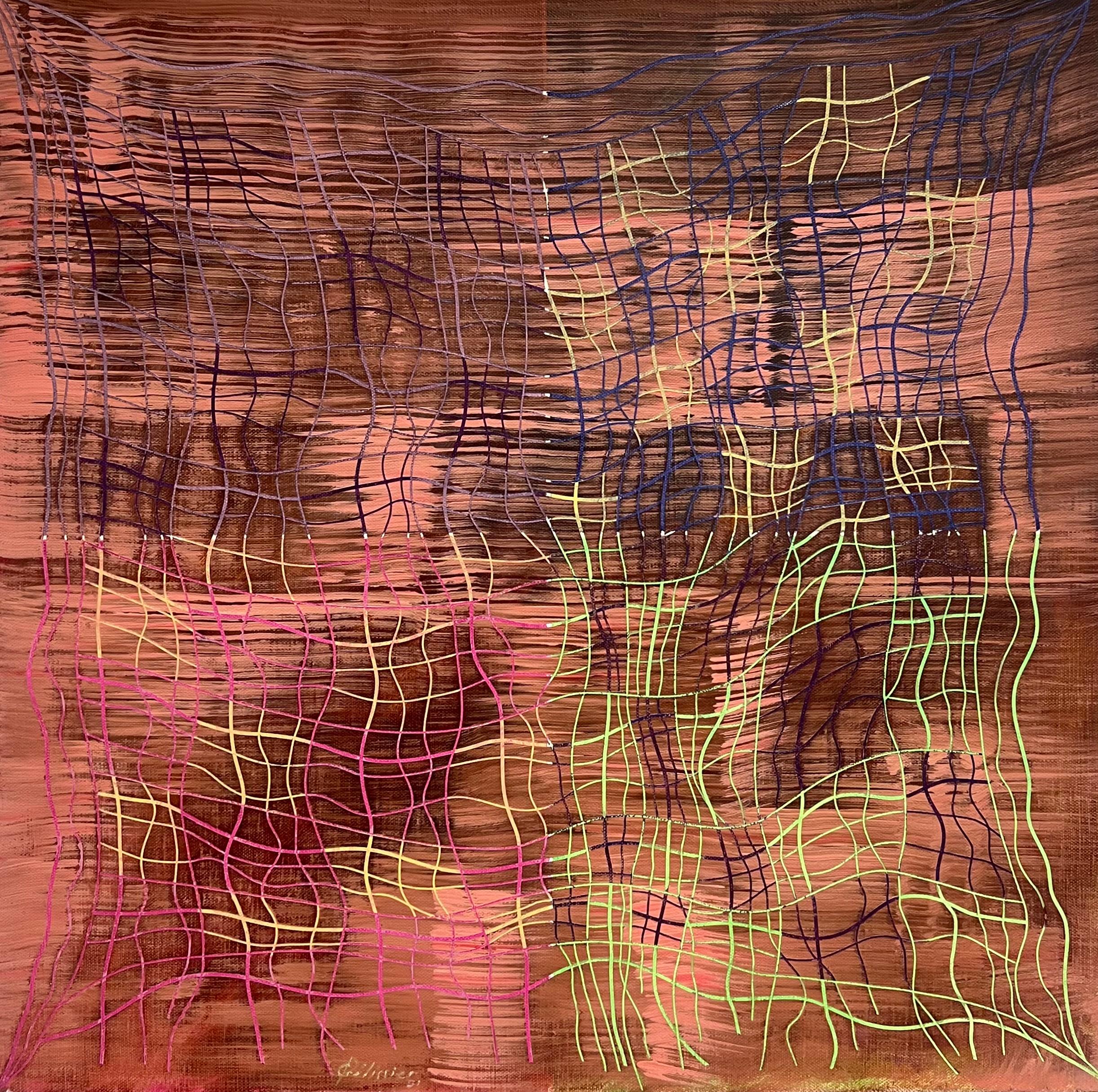 Abstract Painting di Gilbert Pelissier - Pittura a olio su tela con composizione astratta del XX secolo