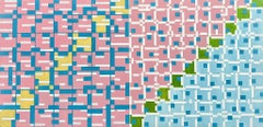 French 20th Century Abstract Geometric Pastel Grids and Contrasting Color Blocks