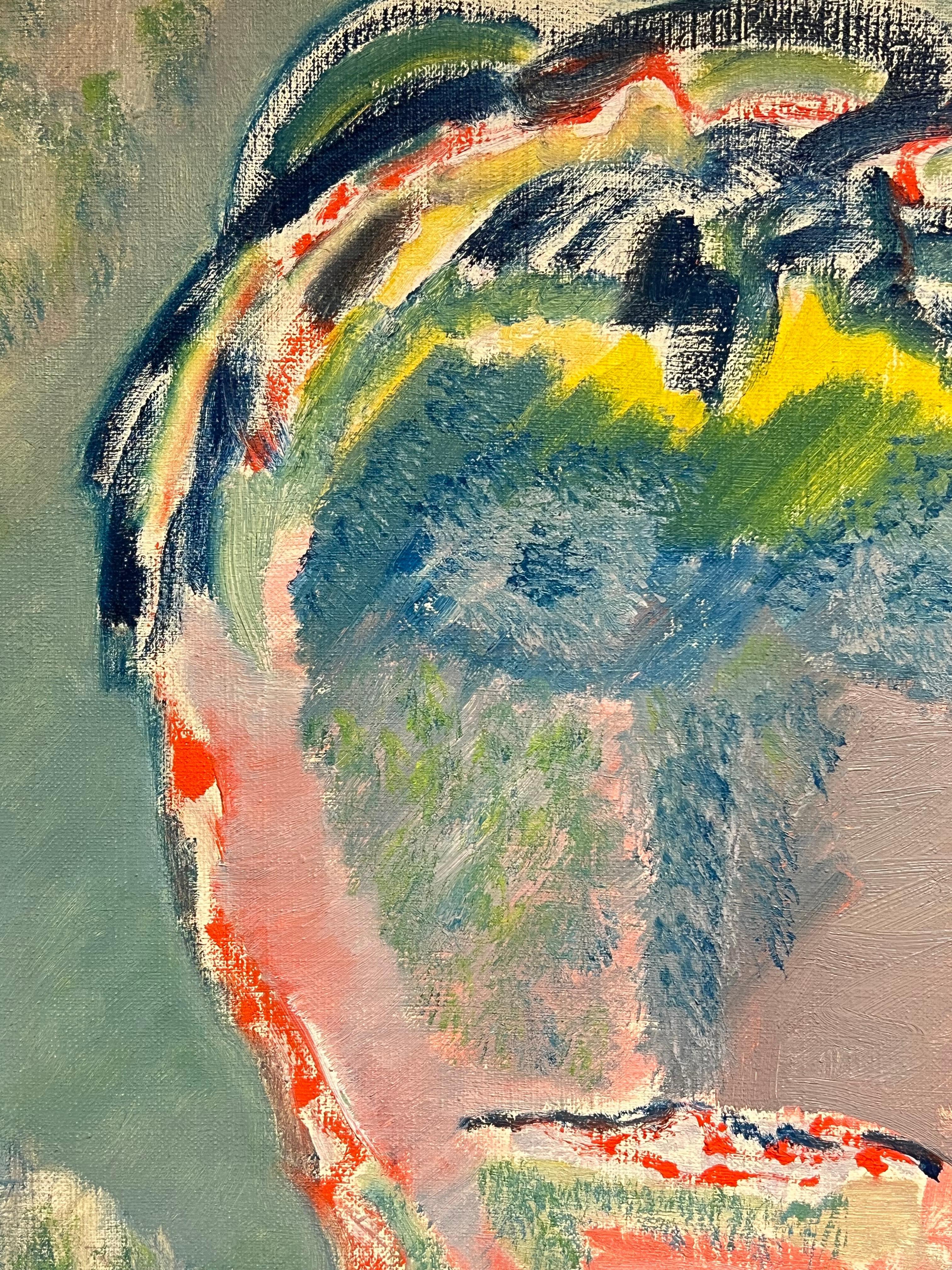Quadro astratto di testa di figura del 20° secolo francese, dipinto a olio di grandi dimensioni su tela - Abstract Painting Grigio di Gilbert Pelissier
