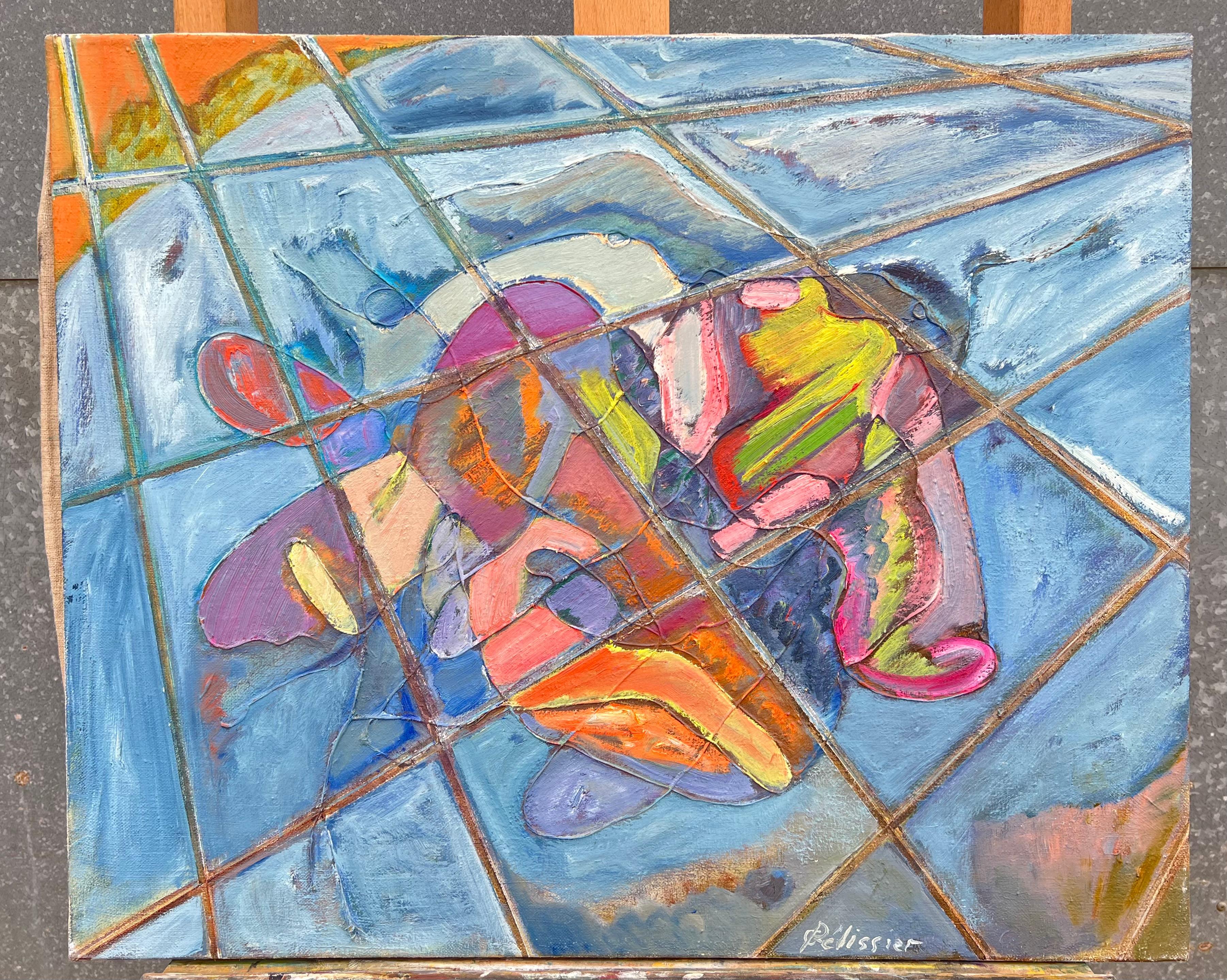 Quadro astratto del XX secolo su paesaggio piastrellato Vibrante - Painting di Gilbert Pelissier